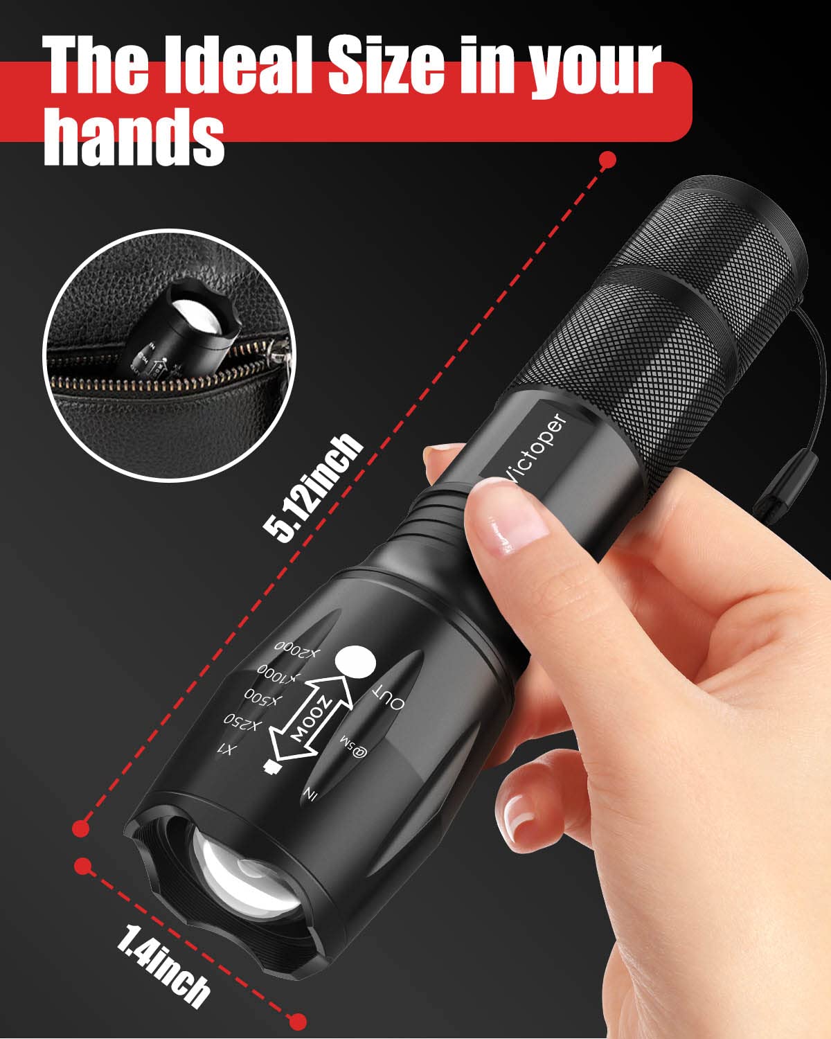 Victoper Led Flashlight 2 Pack, Bright Utility Torch High Lumens With 5 Modes, Waterproof Zoomable Flash Light For Outdoor,  For Camping Essentials Gear