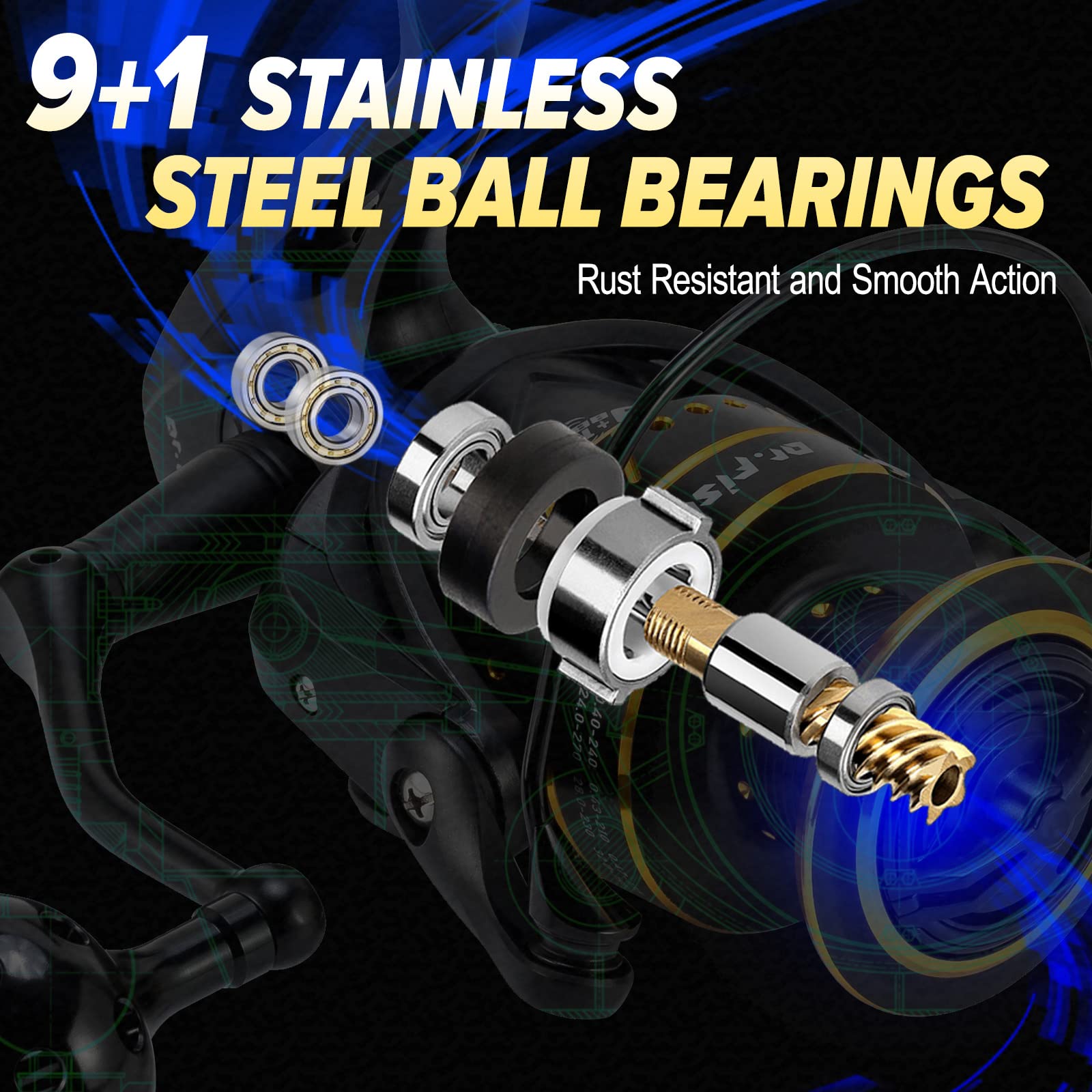Dr.Fish Poseidon Spinning Reel, 9+1 Ball Bearings, Graphite Body, 25Lb Carbon Fiber Drag, Cnc Aluminum Spool And Handle Saltwater And Freshwater Fishing Reel