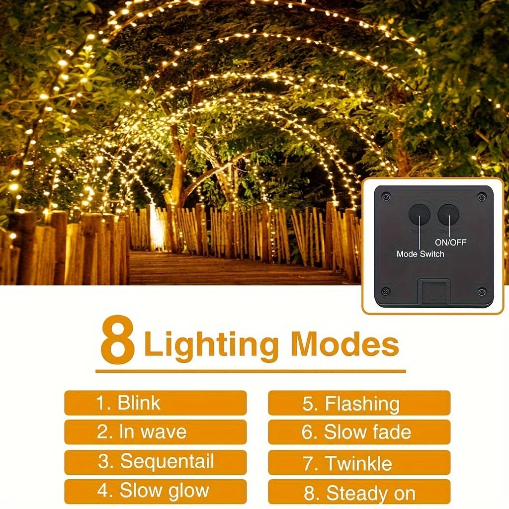 Sfndou Solar String Lights For Outside, 33Ft 100 Led Outdoor Solar Fairy Lights Waterproof 8 Modes, Xmas Tree Light For Patio Garden Party Backyard Wedding Holiday Decor, Warm White