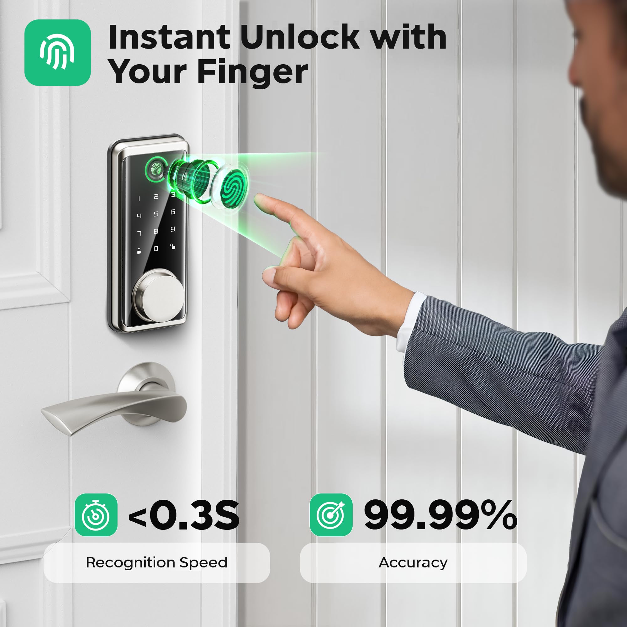 Sophia Keyless Entry Door Lock, Smart Auto Locks For Front Door & Key Fobs & Remote Control, Keypad Deadbolt Digital, Fingerprint Door Lock With Code, Cerraduras Inteligentes, Ip68, Satin Nickel