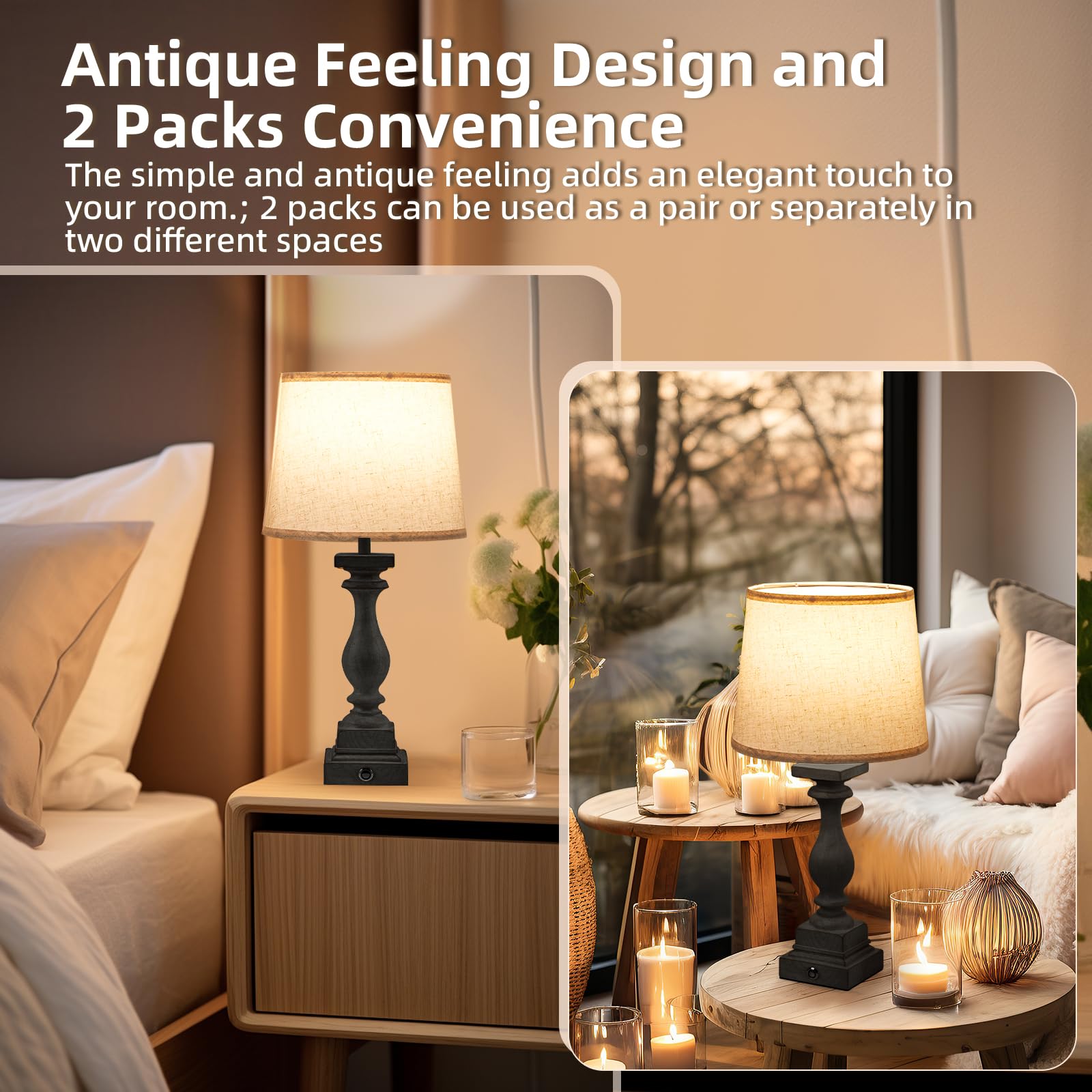 Bupplee Touch Lamps For Bedroom Set Of 2,Bed-Side Table Lamps With 2 Usb Ports, Bedroom Lamps With 3- Way Dimmable,23" Tall Table Lamps For Living Room/Night-Stand, Bonus 2 Bulbs