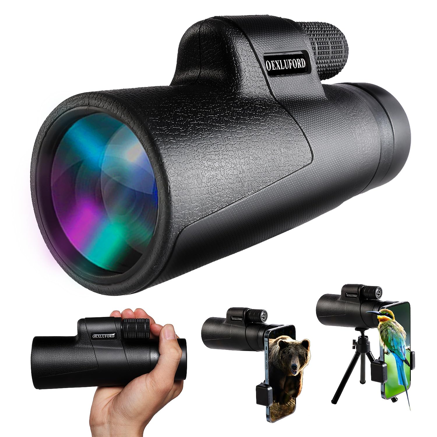 Oexluford 80X100 Monocular For Adults - Monocular Telescope High Definition With Smartphone Holder & Tripod, High Power Monoculars For Adults Watching Hunting Camping Hiking Travling With Zoom Focus