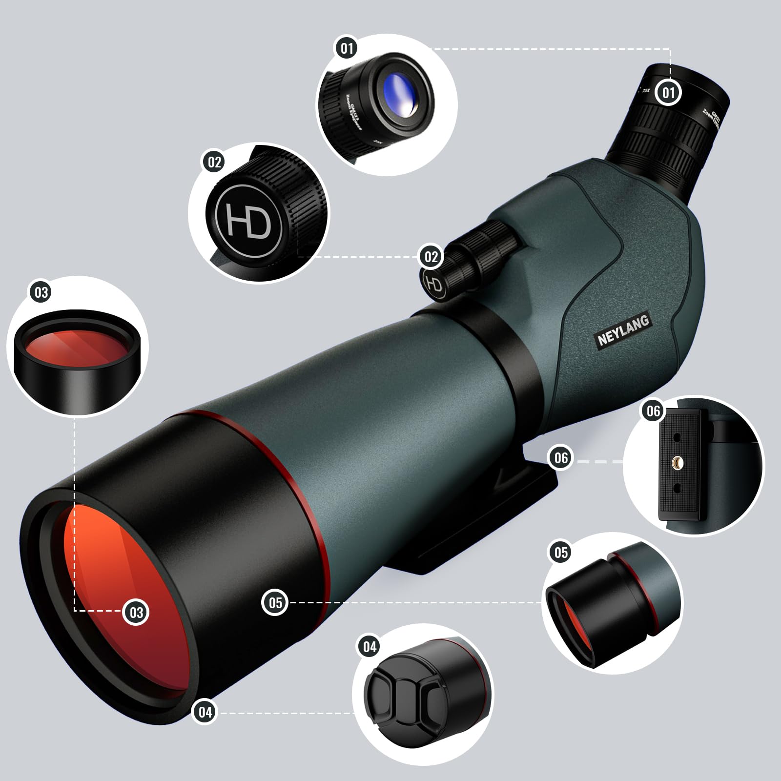 Neylang 25-75X70 Spotting Scope For Shooting Hunting - Spotter Scopes With Tripod Phone Adapter Waterproof Hd Scope For Target Shooting Bird Watching