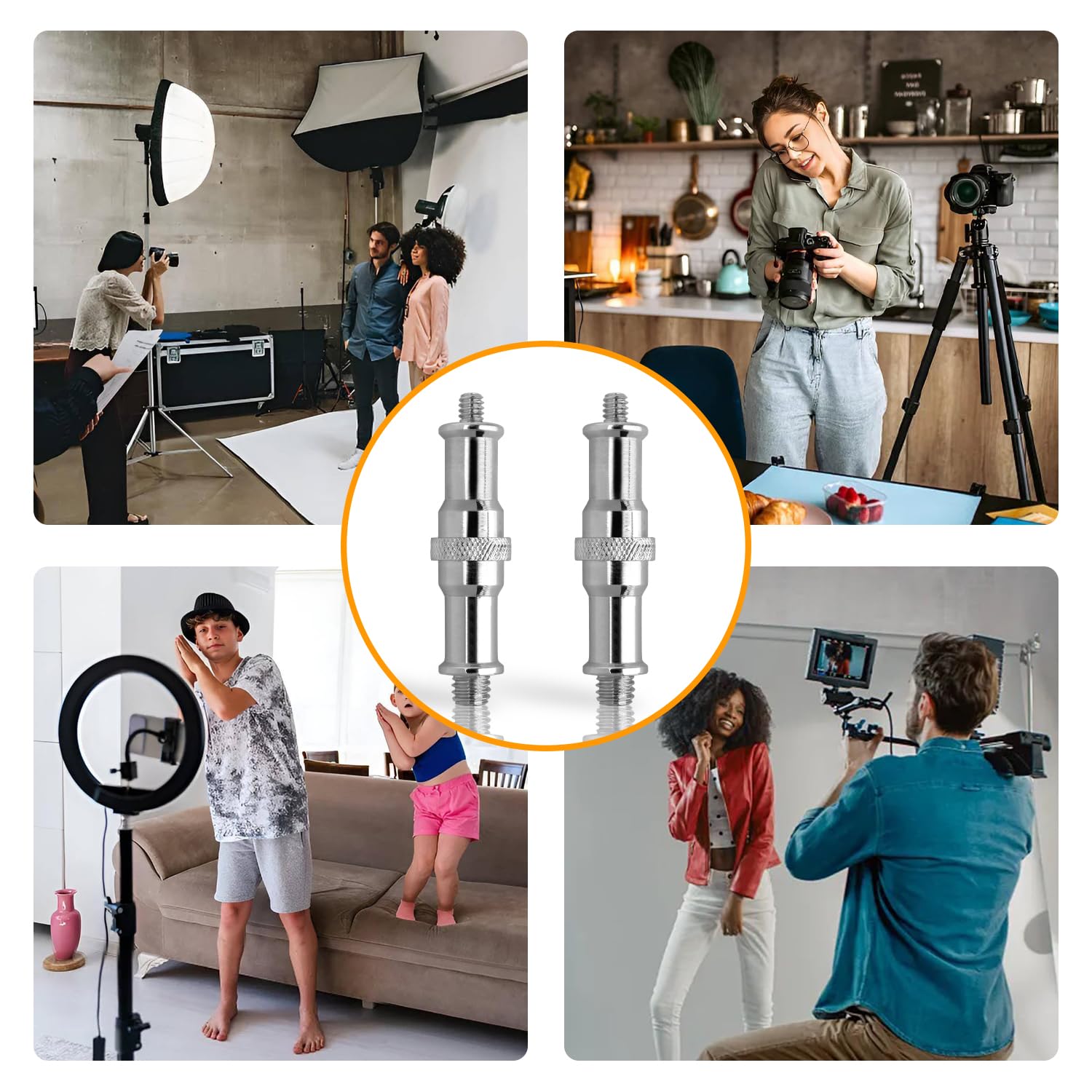 Frgyee 2 Pcs Light Stand Adapter, Spigot Stud 1/4" To 3/8" Metal Male Convertor Threaded Screw Adapter For Studio Light Stand, Camera Tripod Mount, Hotshoe/Coldshoe, Ballhead Frgyee