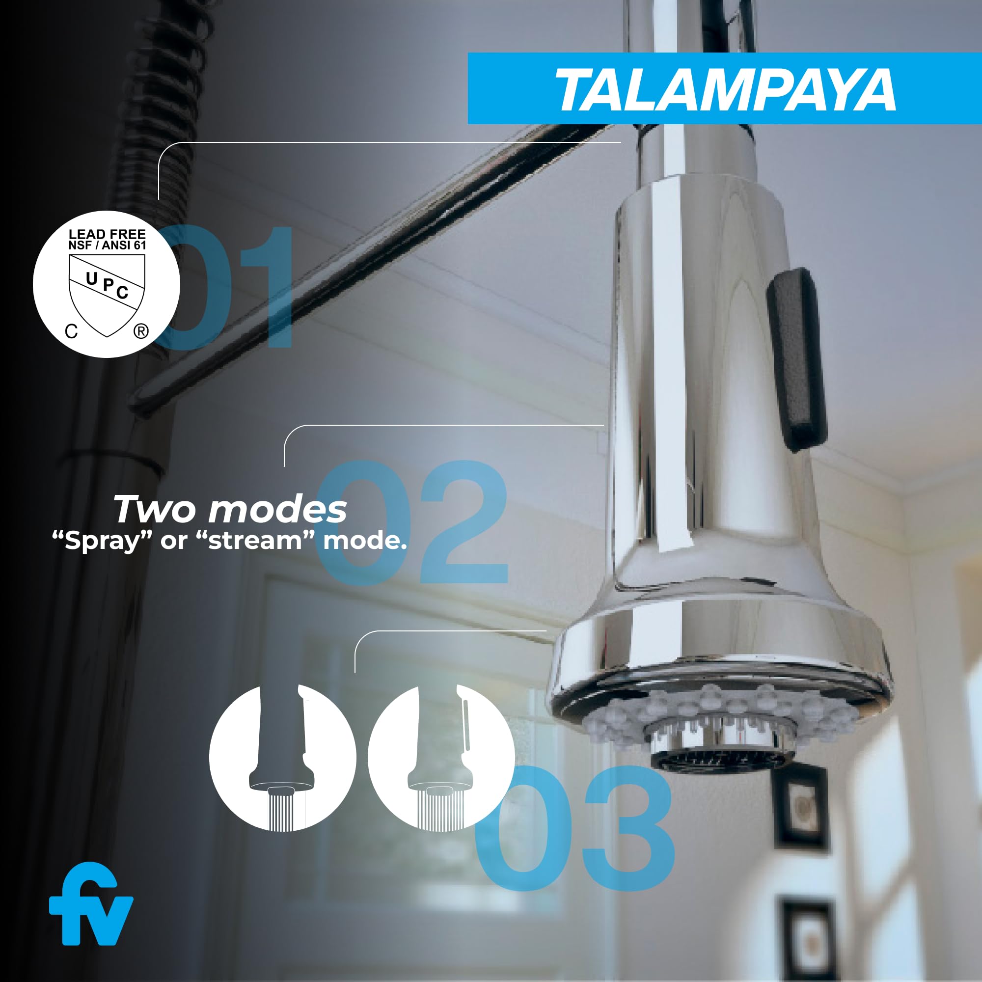 Fv Talampaya - Modern Kitchen Faucet - Chrome Kitchen Faucet - Kitchen Faucet With Sprayer - Faucet For Kitchen Sink - Kitchen Faucets With Pull Down Sprayer - Single-Bowl Faucet - (Chrome)