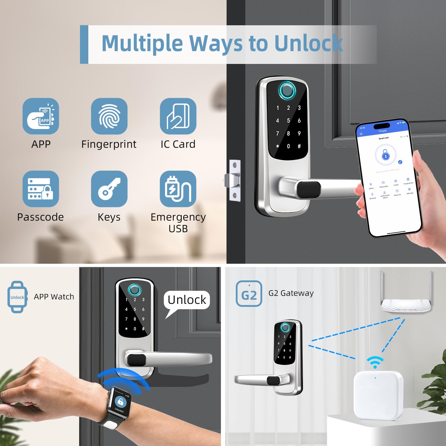 Msr X6 Keyless Entry Door Lock With Keypad, Fingerprint Exterior Locks, Door Handle Deadbolt With Code, Smart Locks For Front Door, Electronic Digital Keypad Smart Lock, Auto Locked & App Control