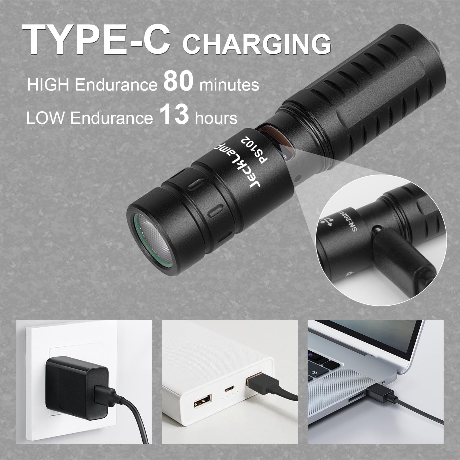 Jecklamp Rechargeable Keychain Flashlight, 180 Lumens Edc Pocket Flashlight, Tiny Led Flashlight With Built-In Battery For Everyday Carry, Camping, Emergency, Black