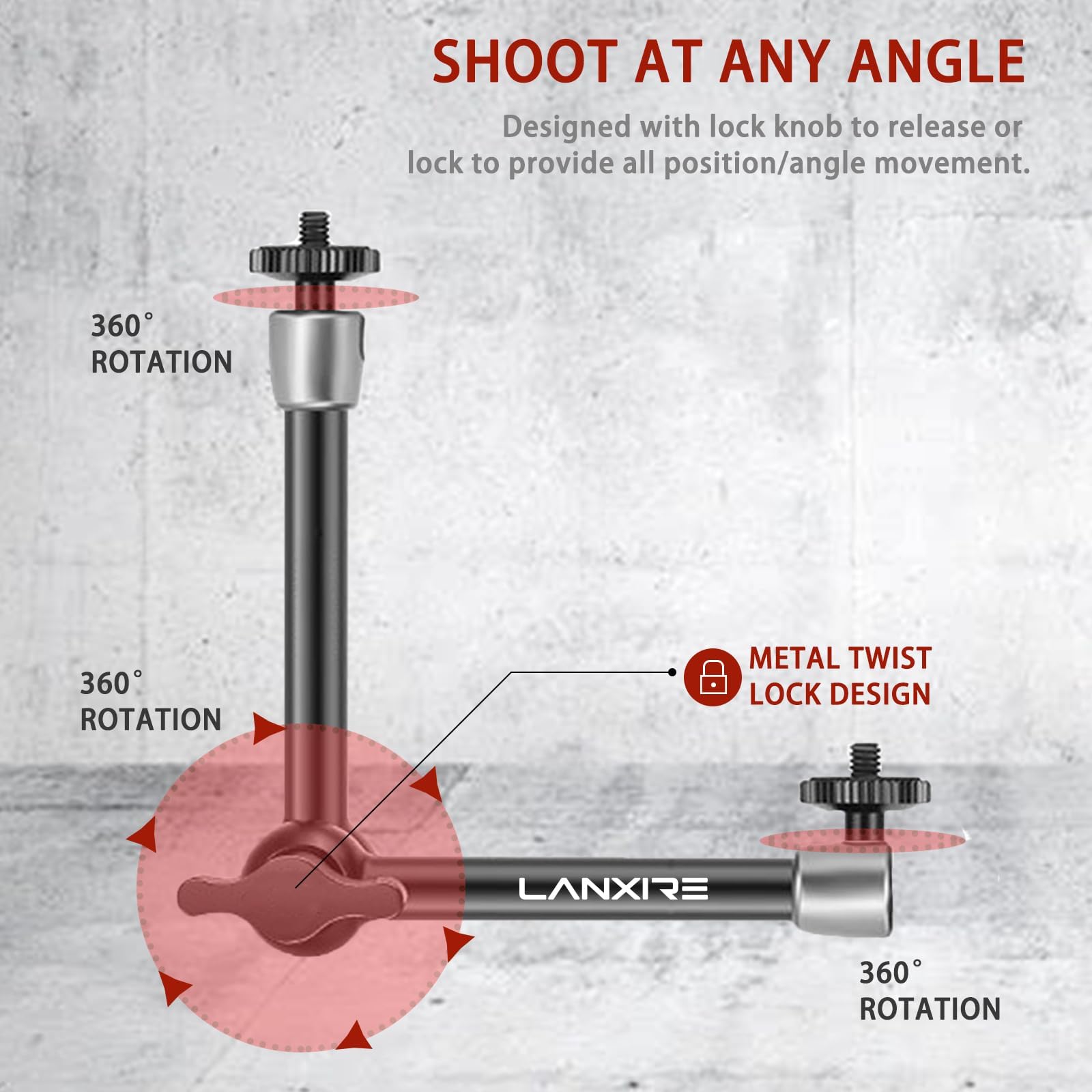 Lanxire Super Clamp And 11'' Adjustable Friction Articulating Magic Arm For Universal Camera Cage/Rig, Monitor, Microphone - 5 X 1/4'' And 1 X 3/8'' Thread - Max Load 4.4Lb