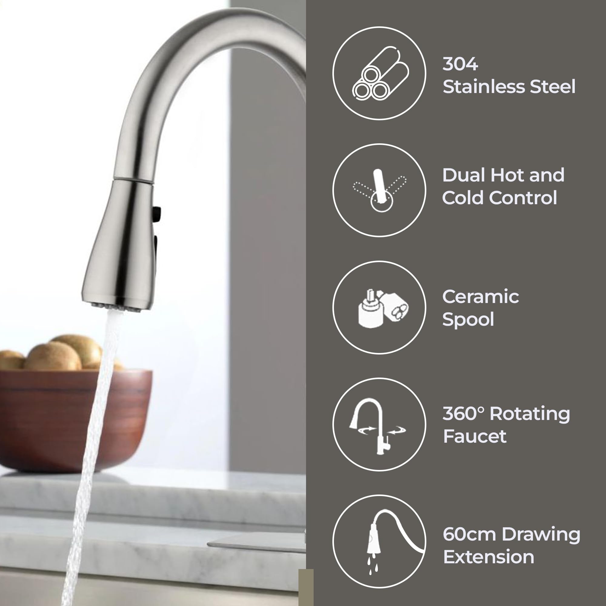 Soft Inox Softinox Kitchen Faucet With Multi-Functional Pull Down Sprayer - High Arc Single Handle Kitchen Sink Faucet With Deck Plate - Commercial Modern Brushed Stainless Steel Kitchen Faucets - Brushed