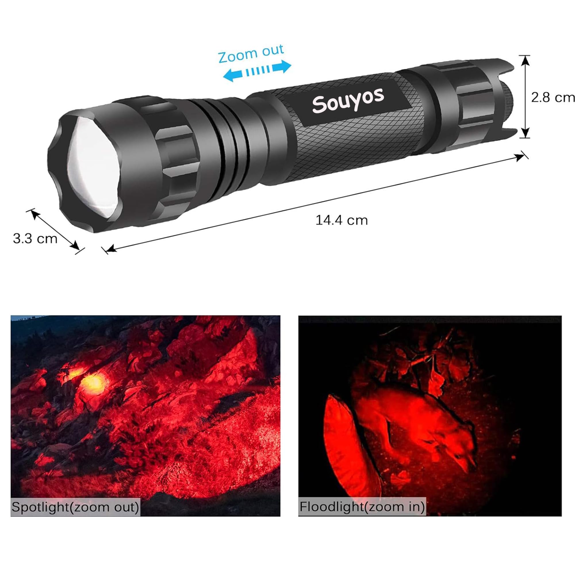 Souyos Stepless Dimming Red Light Flashlight, 620-630Nm High Purity Adjustable Brightness & Focus For Night Observation, Astronomy, Aviation