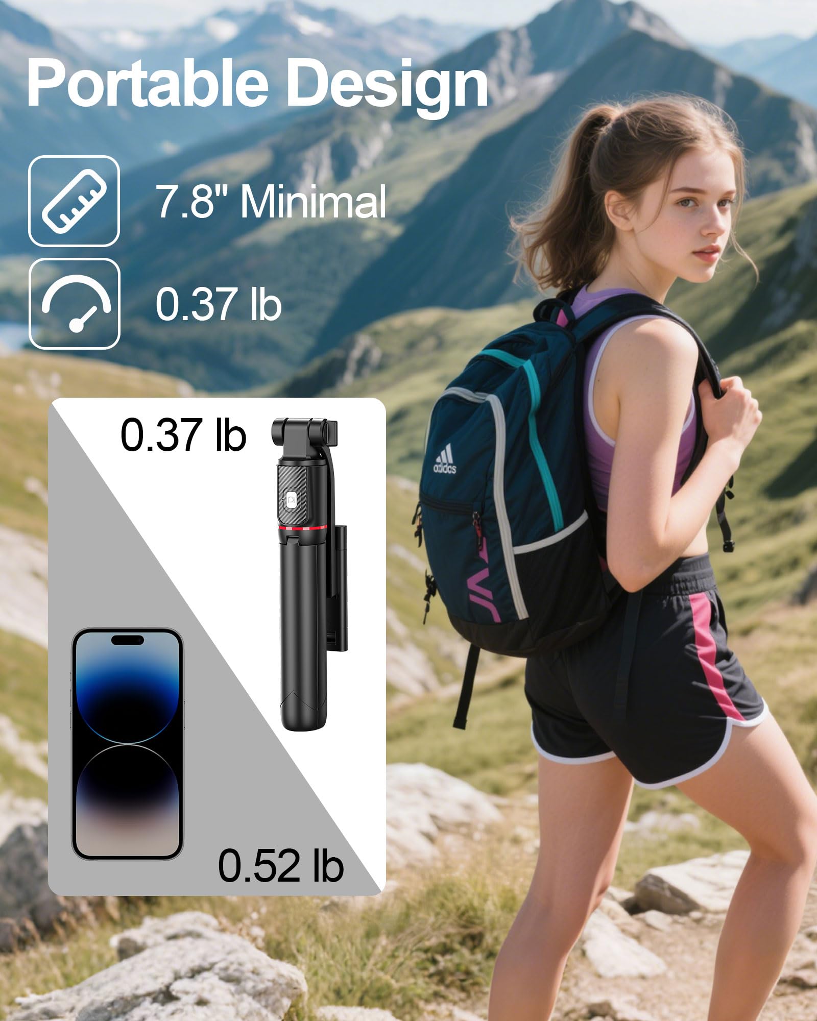 Fashion 40'' Selfie Stick Tripod, Cell Phone Tripod With Integrated Wireless Remote, Portable Selfie Stick For Iphone Video Recording, Lightweight Extendable Phone Stand For Iphone Android