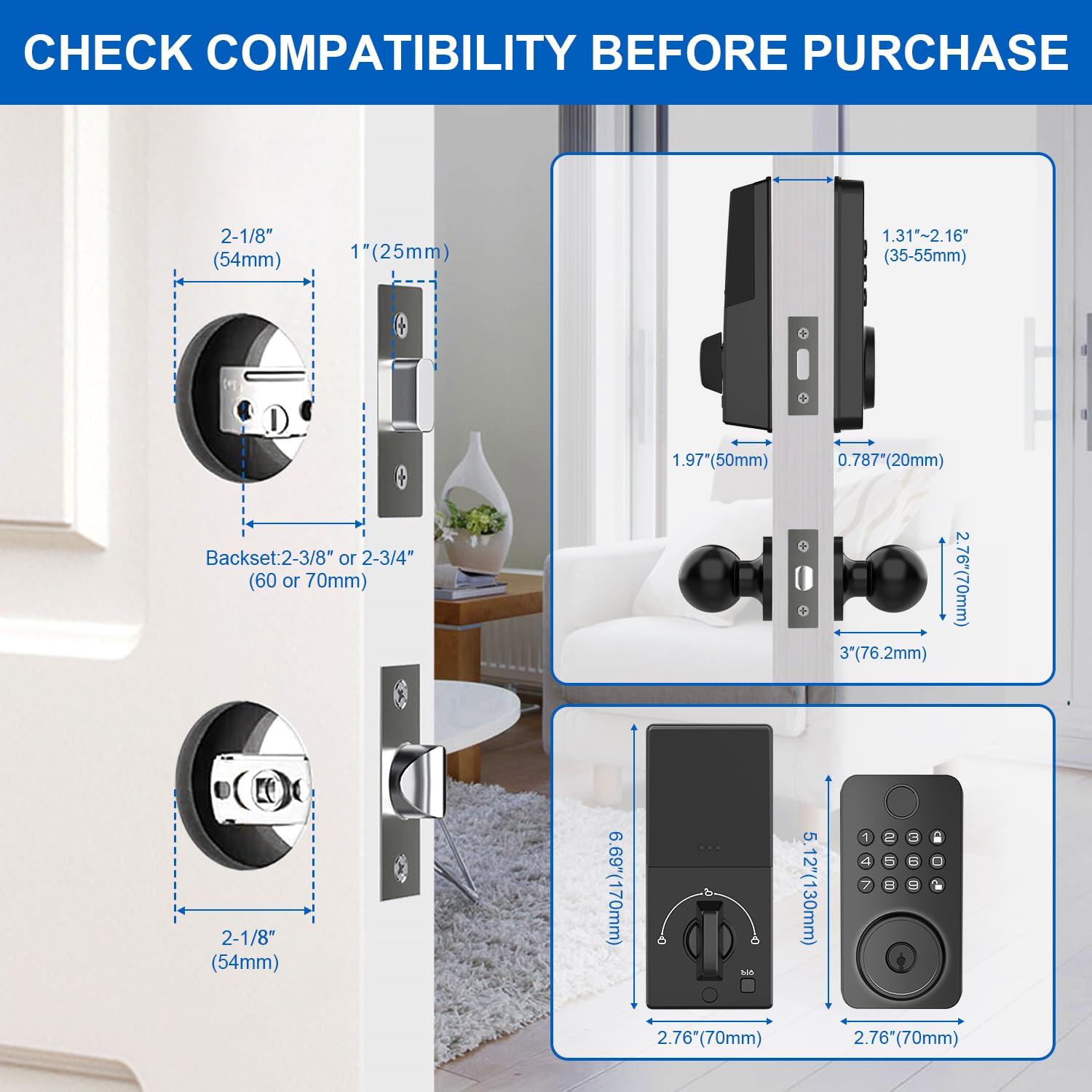 Aulaborer Fingerprint Door Lock Deadbolt With Handle Set – Smart Keyless Entry Lock With 5-In-1 Unlock, Keypad Lock With Autolock, App Control – Easy Diy Installation For Home & Rental Security (Metal Black)