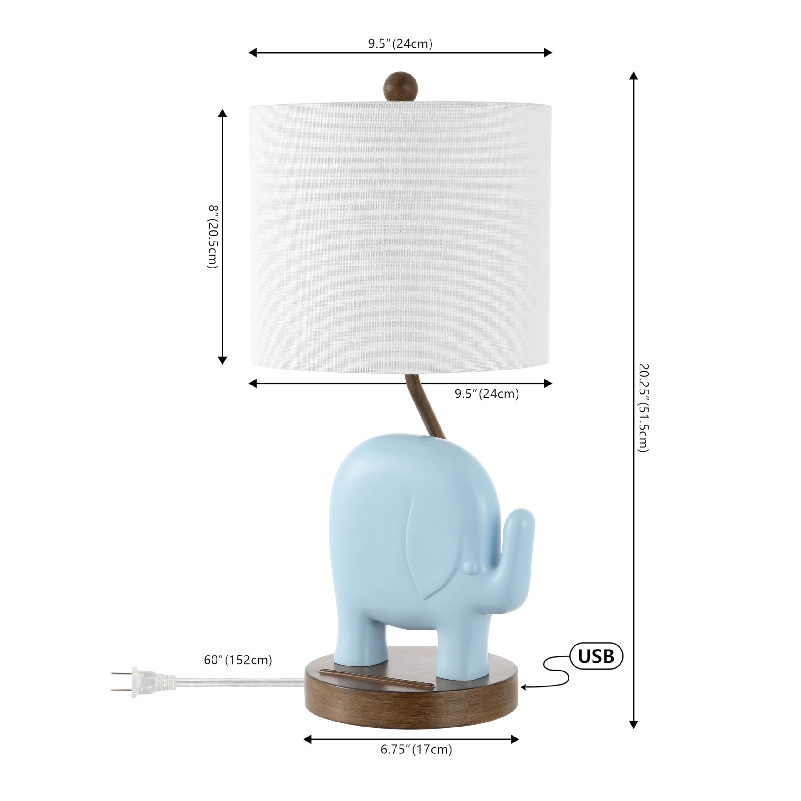 Jonathan Y Jyl6312C Ellie 20.25" Bohemian Designer Iron/Resin Elephant Led Kids Table Lamp With Phone Stand And Usb Charging Port Minimalist, Style, Contemporary, Living Room, Bedroom, Blue