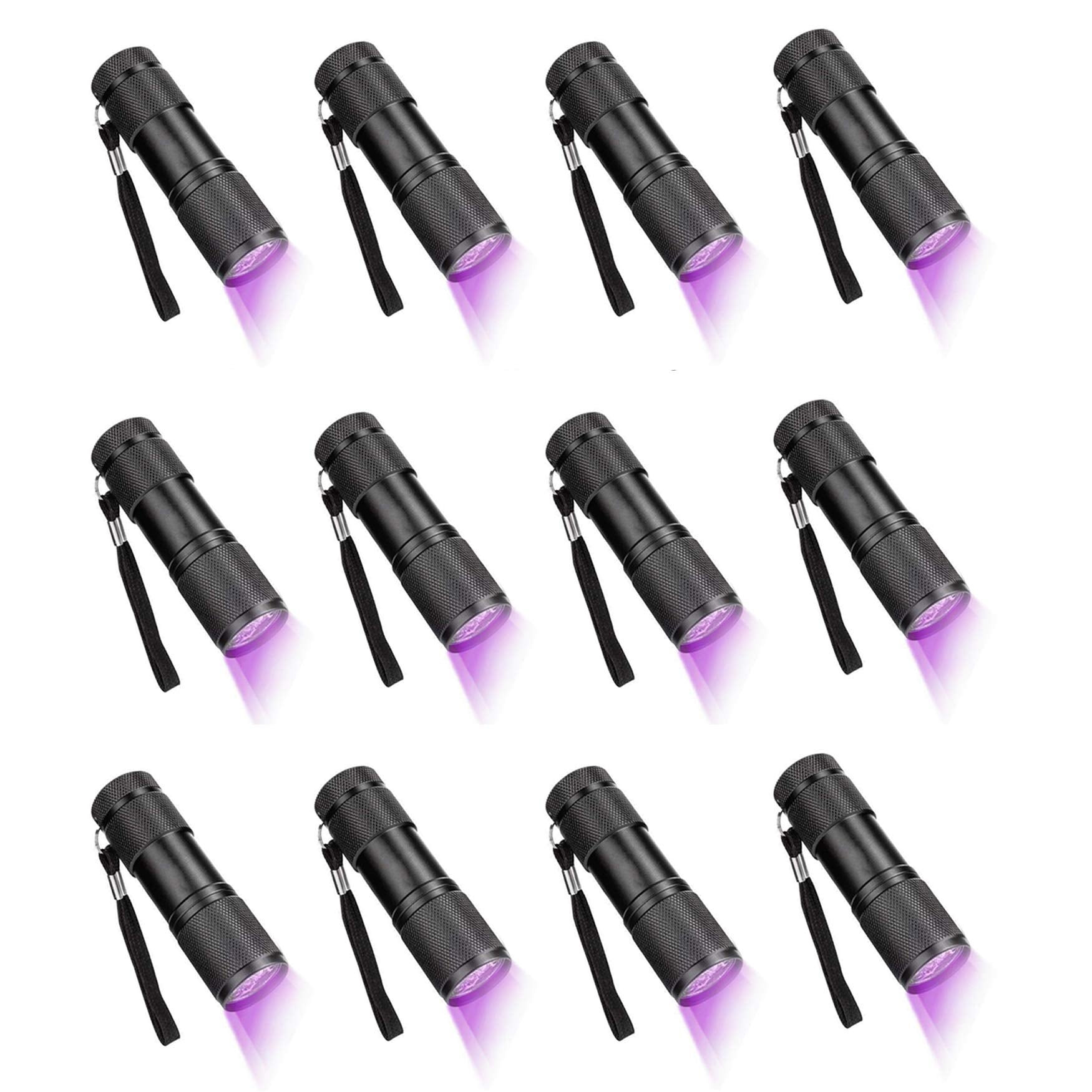 Cfikte Uv Led Flashlight Black Light Uv Lights 9 Led Ultraviolet Blacklight Flashlights Pets Urine And Stains Detector On Clothes Carpet Rugs (12 Pack)