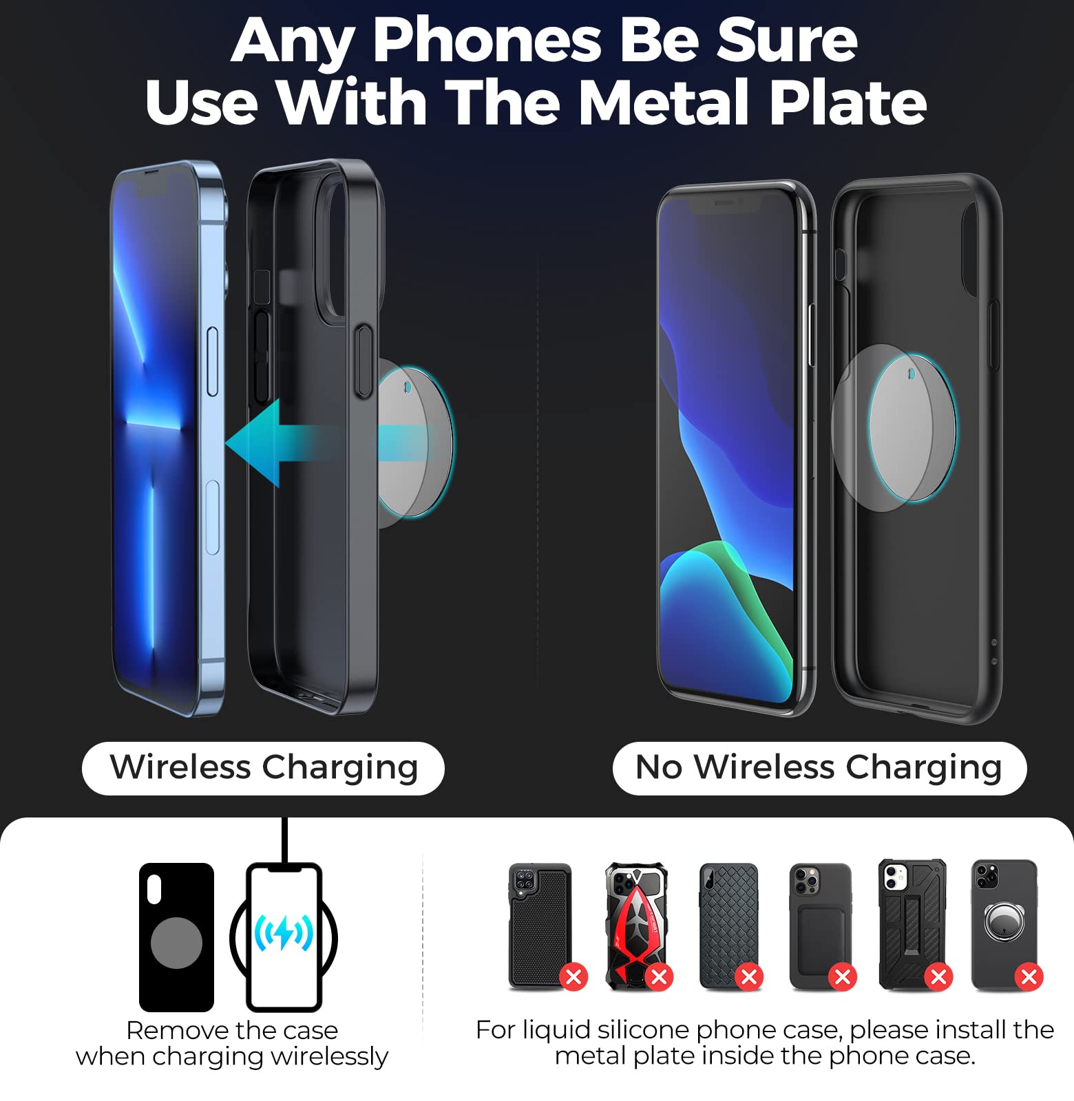 Adiupul Magnetic Phone Holder For Car Metal  6X Magnets Phone Mount Double 360° Rotation Super Sticker Phone Holder Car Mount Easy Install Suitable For Dashboard Screens Compatible With All Phone Black