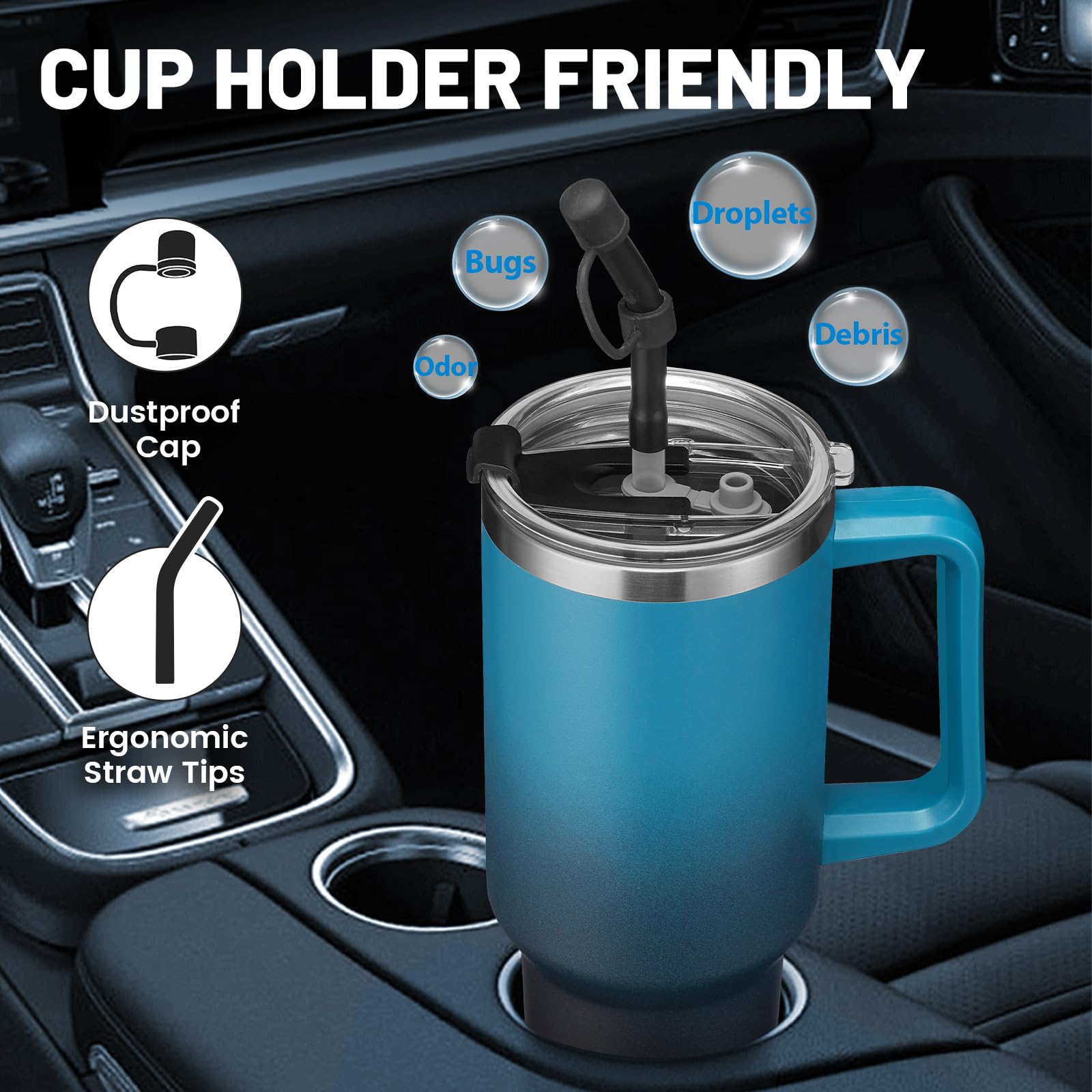40 Oz Insulated Tumbler With Handle And Straw Spout Lid - 100% Leak-Proof Travel Coffee Cup