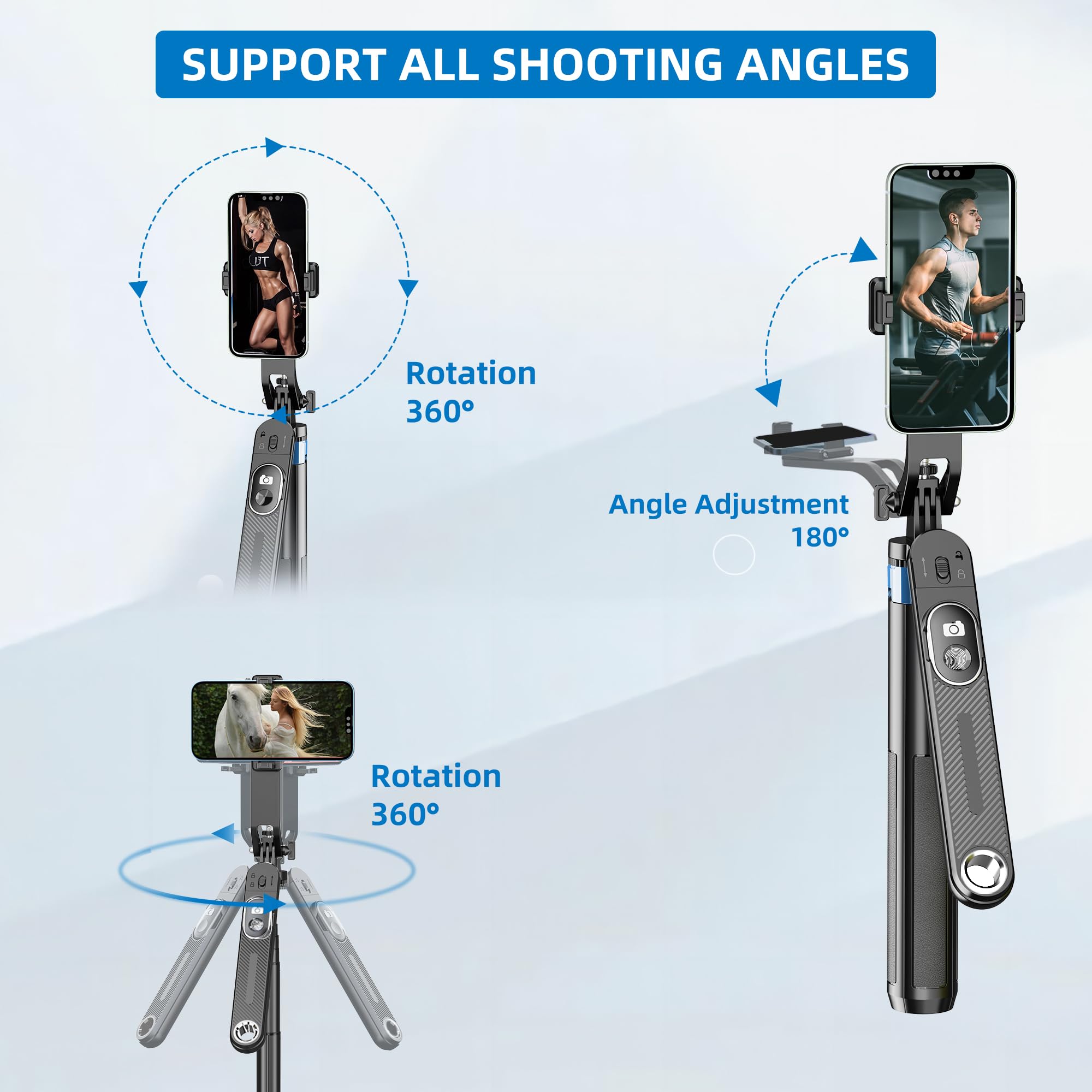 Eug-Products Selfie Stick Phone Tripod-71 Cell Phone Holder With Remote, 1/4" Screw Thread Adapter, Travel Tripod For Recording, Video And Picture, Compatible With Iphone, Android, Camera & Gopro