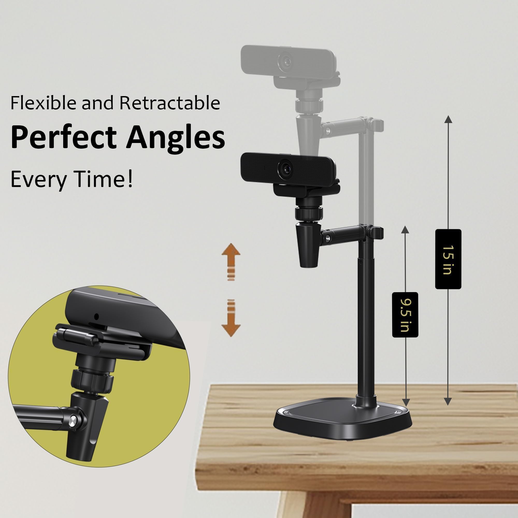 Tomgear Webcam Stand Camera Mount Cellphone Stand For Webcam C925E C922X C922 C930E C930 C920 C615 Brio 4K, Dslr Camera Right Light With 1/4" Thread, 1-Pack