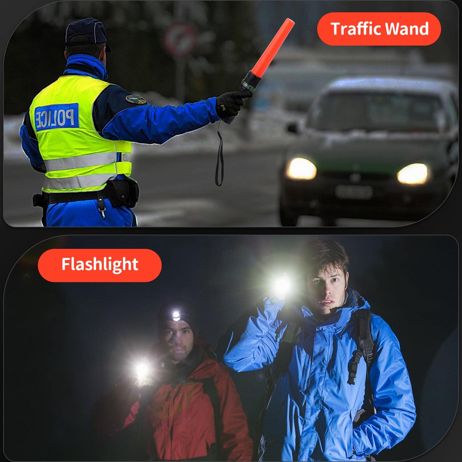 E-Riding 4 Pack 11 Inch Safety Traffic Control Wand Led Flashlight With Cones, Red Led Parking Wand With Wrist Strap And Side Clip For Traffic Directing