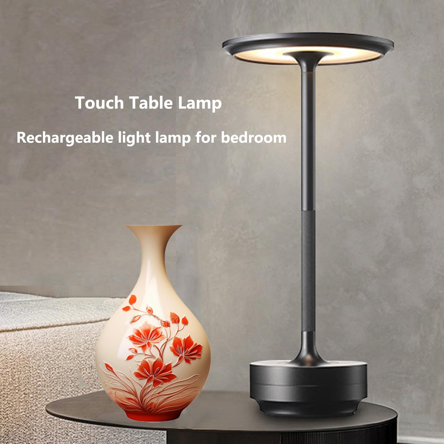 Bwhshk Night Lamp, Desk Lamp For Bedroom,Living Room, Usb Rechargeable Table Lamp Td006 (Black)