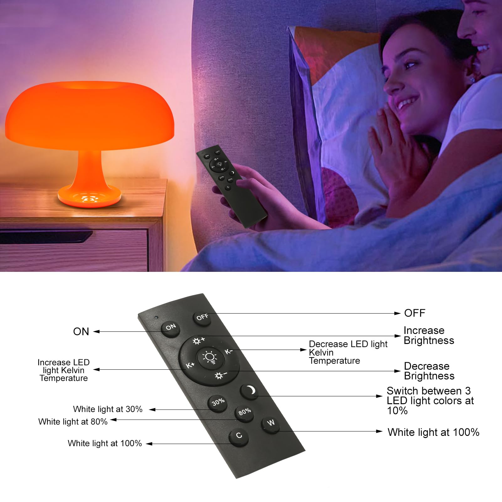 Maryrain Orange Mushroom Table Lamp, Dimmable With 3 Lighting Settings, Retro Mushroom Shade Shaped Desk Lamp, Suitable For Bedroom, Living Room, Perfect For Aesthetic Mid Century Modern Decor