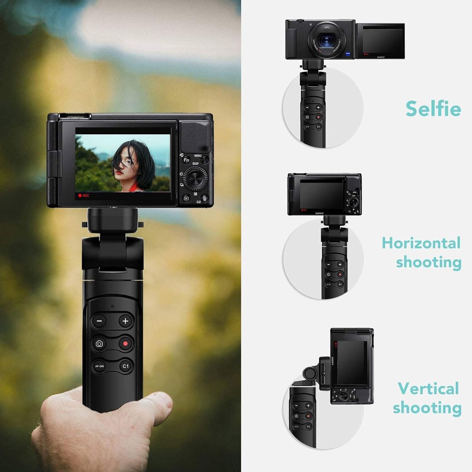 Aodelan Wireless Camera Remote Control Shooting Grip Tripod - Shutter Release For Sony Zv-1, Zv-E10, A7 Iii, A6400, A7C, A7R Iii, A7R Iv, A9, Rx100 Vii, Rx0 Ii - Replaces Gp-Vpt2Bt - For Travel, Vlogging