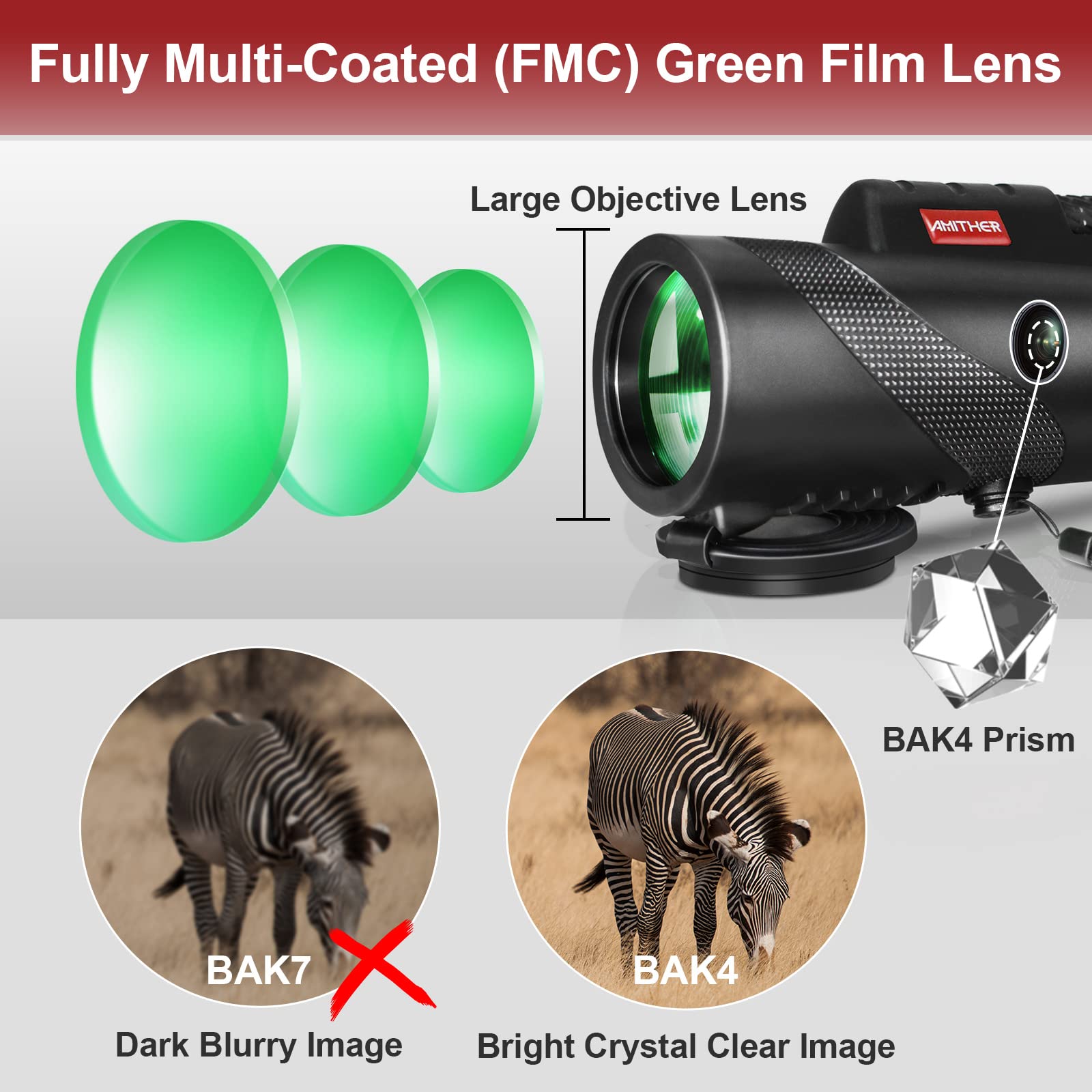 Amither 80X100 Monocular Telescope For Smartphones - High Powered Hd Monocular With Tripod & Adapter, Low Light Vision For Adults - For Wildlife, Bird Watching, Hunting, Hiking
