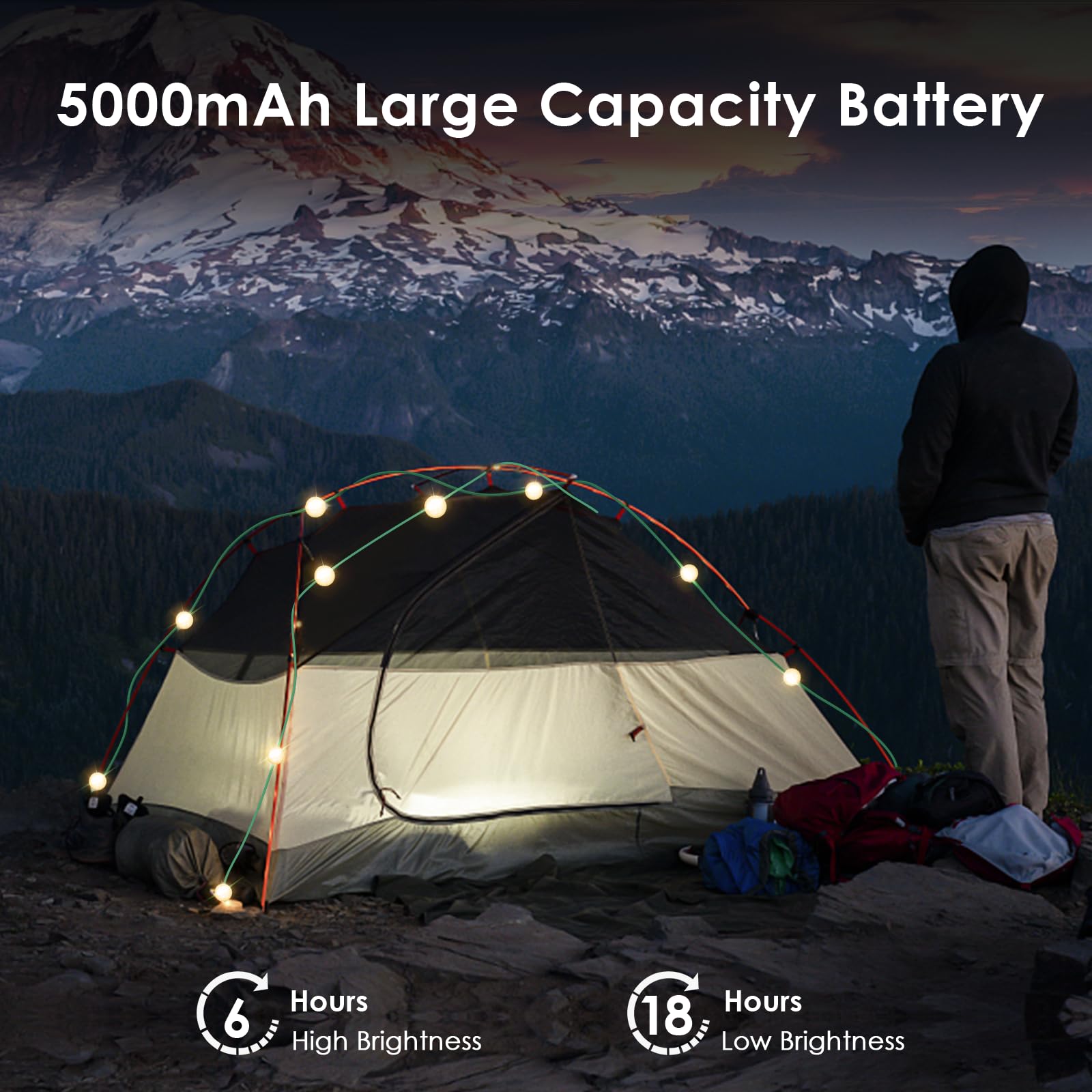 Anpro Solar Camping String Lights, 17Ft Ultra Long String With Warm White 10Leds, Solar Powered And Usb Rechargeable Light With 7 Light Modes, Ipx4 Waterproof For Outdoors, Decorations, Camping