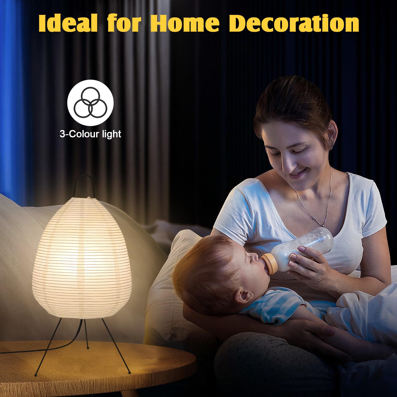 Kuabiz Paper Table Lamp Dimmable Japanese Lantern Lamps With Rice Paper Shade Decoration Standing Light For Bedroom Livingroom Dresser College Dorm Coffee (Classic)