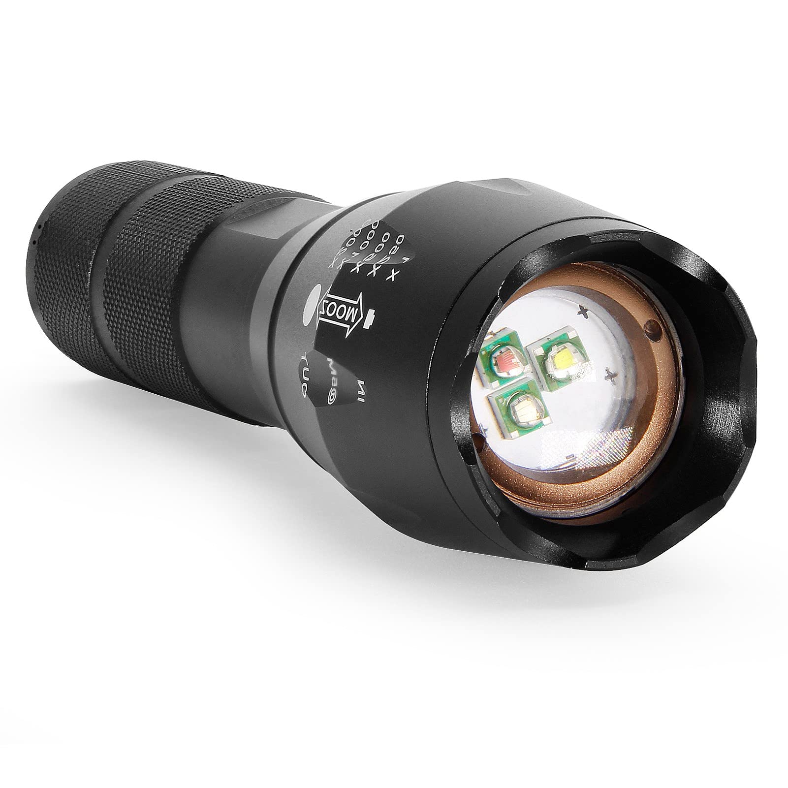 Maketheone M Red Green White Flashlight, 1000 Lumens Powerful Led Waterproof Adjustable Focus Tactical Torch For Fishing, Hiking, Camping, Caving, Outdoor Activities
