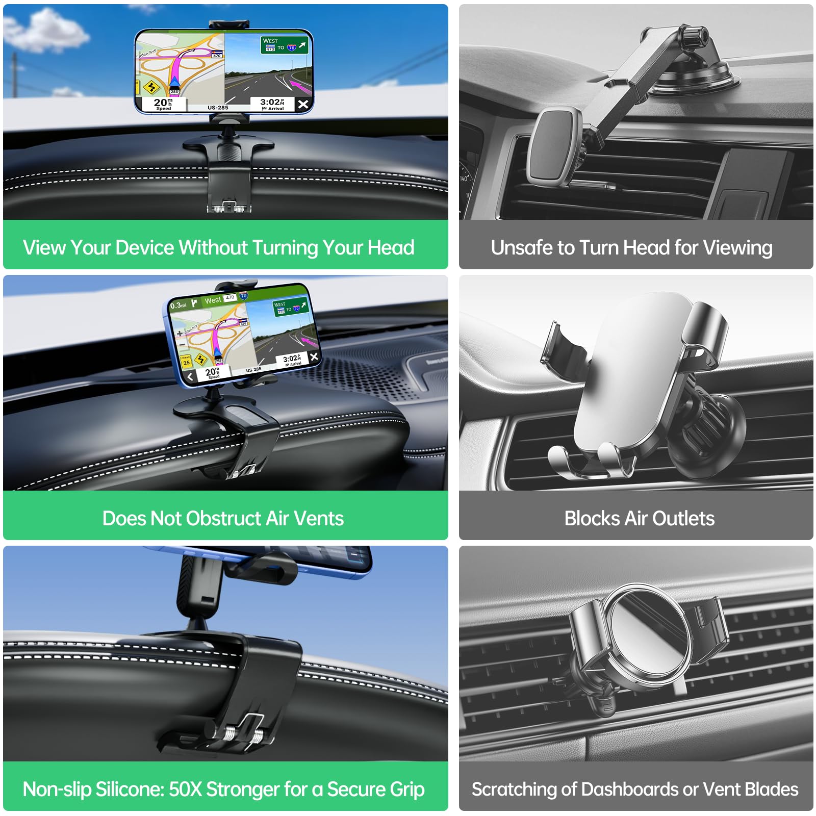 Chdfkkd Phone Mount For Car Dashboard, 360 Degree Rotation Universal Cell Phone Holder For Car Clip Mount Stand Suitable For 4 To 7" Smartphones (Standard Black)