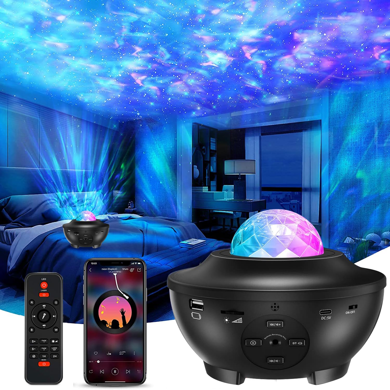 Elec3 Star Projector, 3 In 1 Galaxy Projector For Bedroom, Starlight Projector With Bluetooth Speaker And Remote Control, Starry Light Projector For Baby Kids Adults Bedroom/Decoration/Birthday/Party