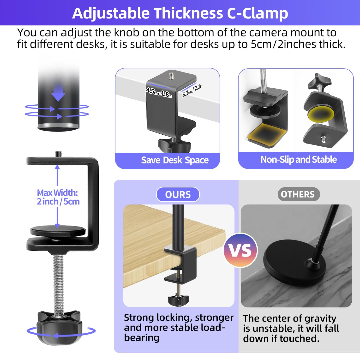Jinsui Overhead Camera Mount, Webcam Stand For Desk With 360° Adjustable Holding Arm For Ring Light, Camera Desk Mount With Boom Magic Arm, Ball Head, Phone Holder For Cell Phone Microphone Video Streaming