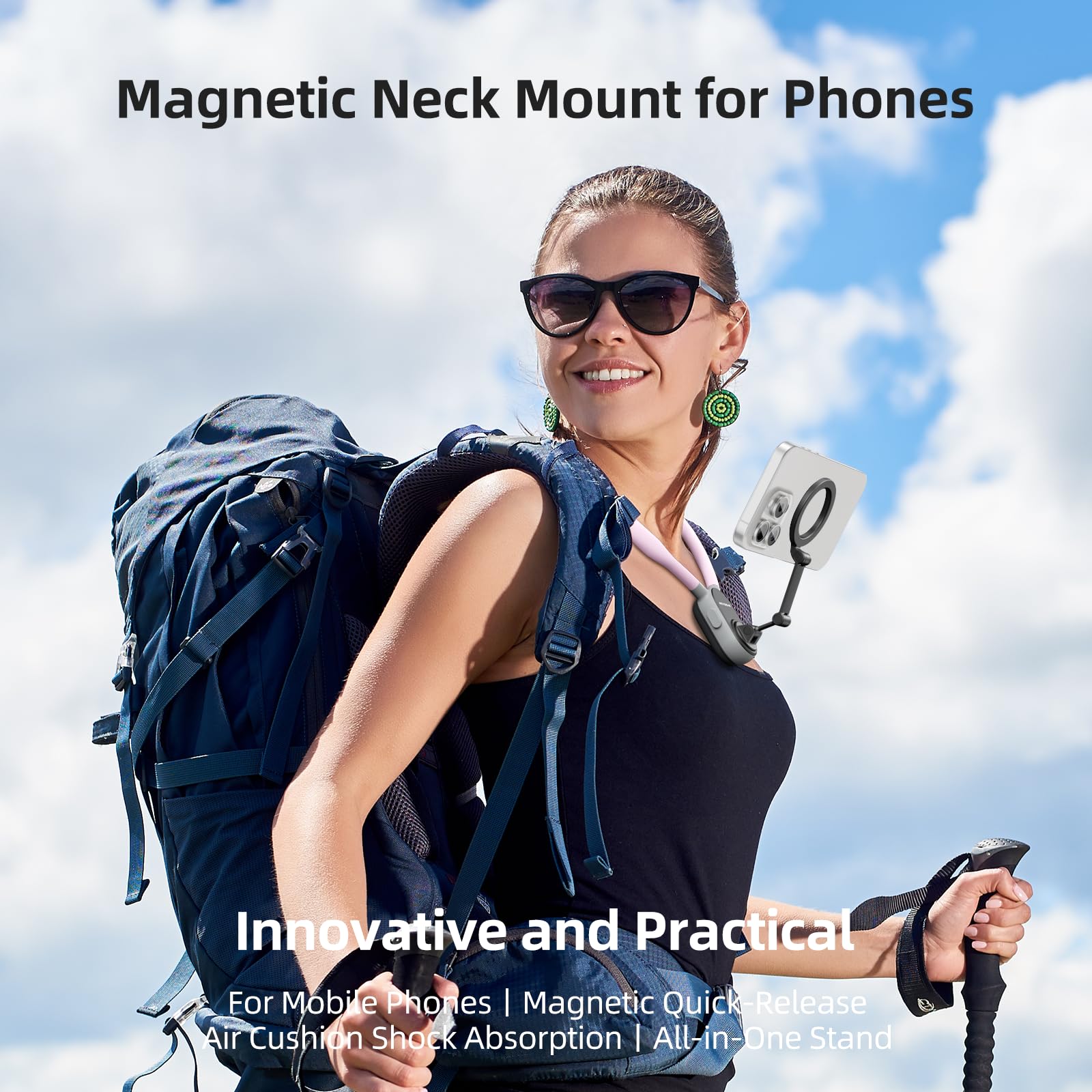 Reygeak Sakura Magnetic Phone Neck Holder - Pov/Vlog Selfie Mount - Hand  Cell Phone Mount Chest Stand - Video Recording - Iphone 12-16 Pro Max Plus Min Via Sakura Pink