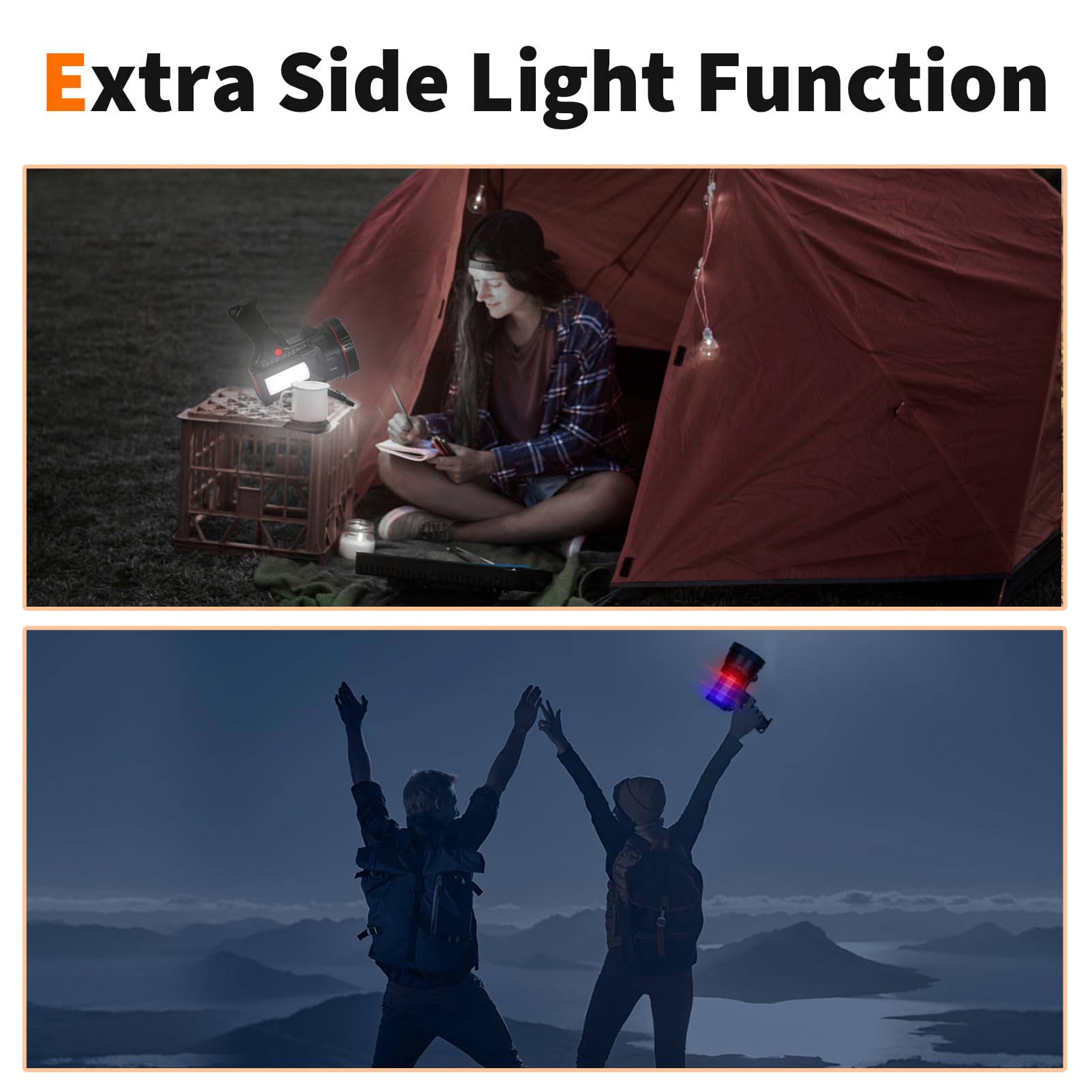 Vanvale Superbright Handheld Led Spotlight Flashlight Powerful Searchlight Usb Rechargeable Lantern With Power Bank Function Portable Camping Emergency Light (White Light)