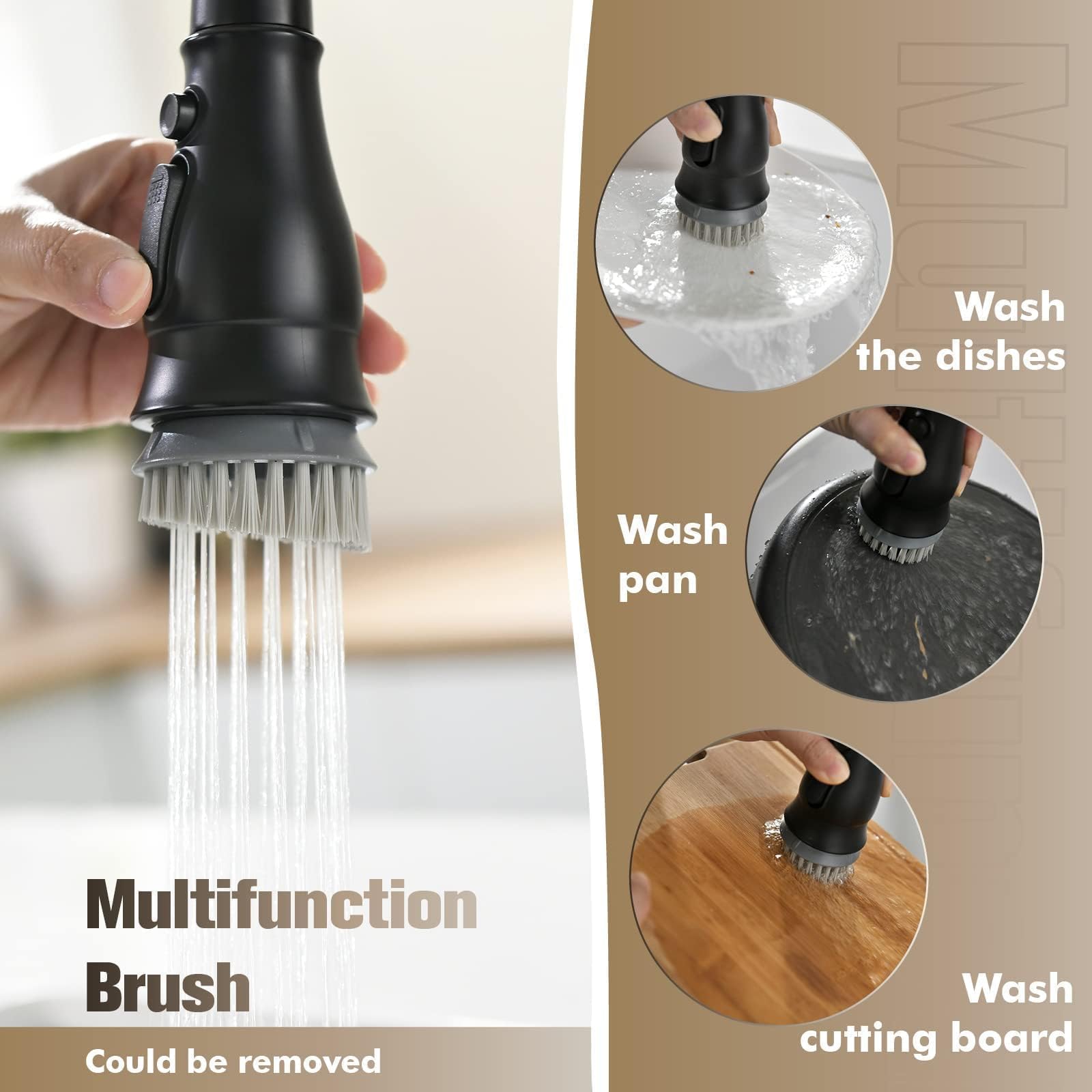 Appaso 3 Hole Kitchen Faucet, 3-Hole Sink Faucets With Pull Down Sprayer, 3 Pieces Black Kitchen Faucet With Soap Dispenser And Side Separate Single Handle High Arc Matte Black For Rv Camp Farmhouse