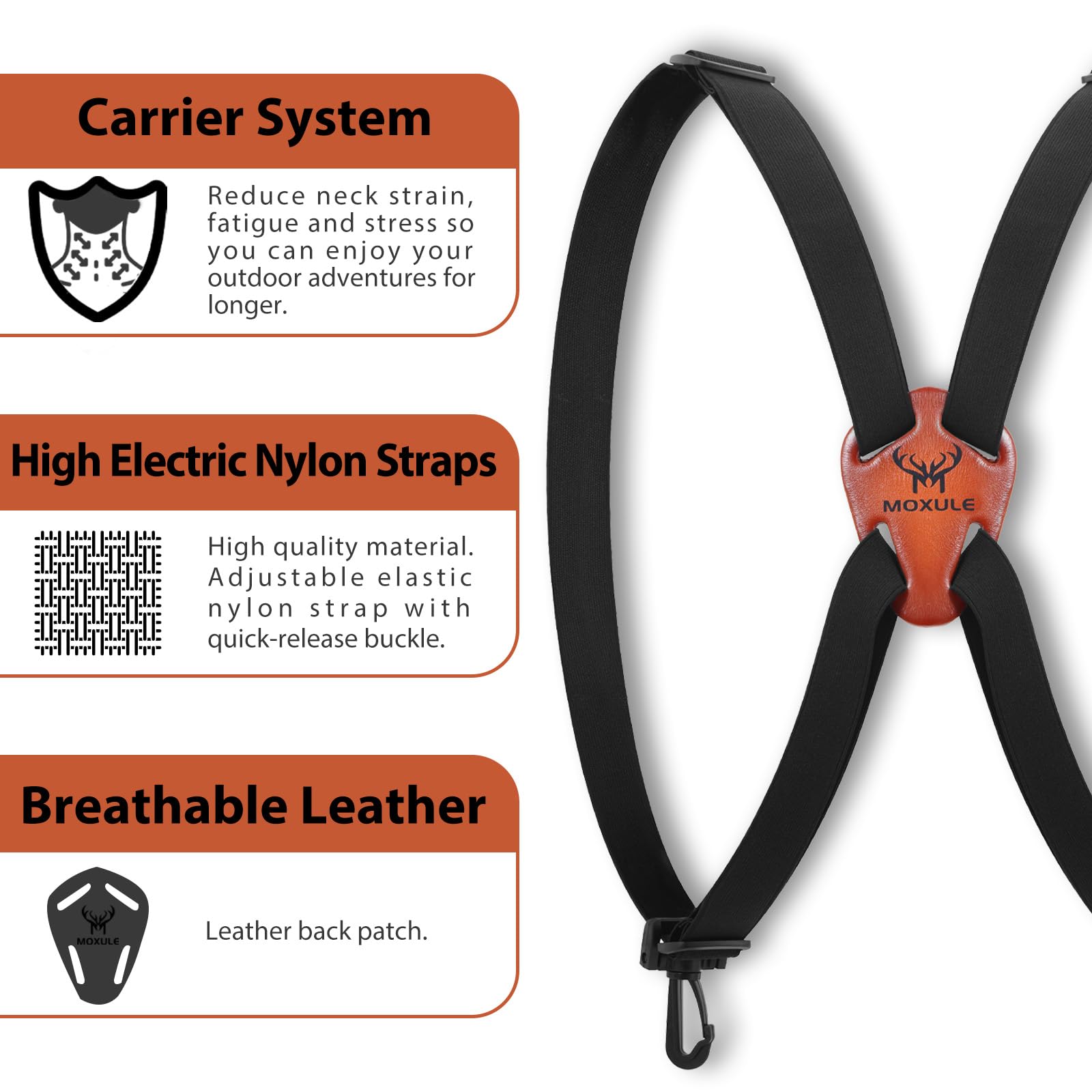 Moxule Binocular Harness Strap X-Shaped - Adjustable Bino Chest Straps For All Binoculars Hunting,Hiking And Birding - Black