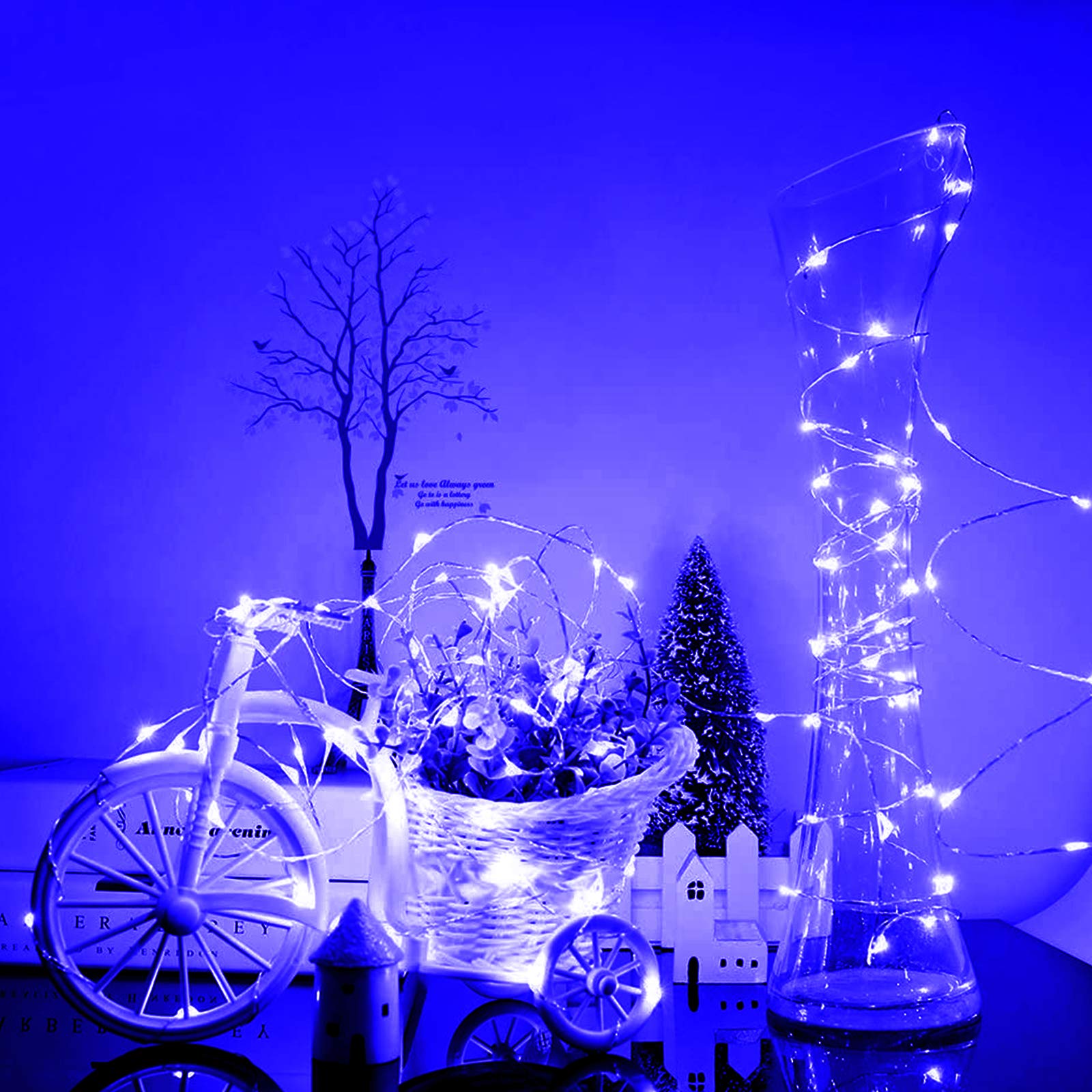 Upook Solar String Lights, Copper Wire Solar Fairy Lights 100Led 33Ft 8 Modes, Waterproof Outdoor String Lights, Blue Decorative Lights For Christmas Party Wedding And Patio Garden Yard, 2 Pack
