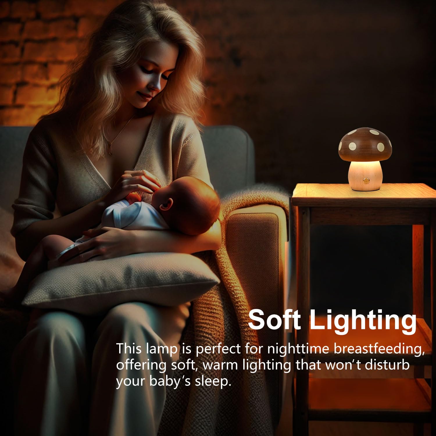 Moroommt Wood Small Mushroom Table Lamp, Rechargeable Bedside Lamps, Touch Lamps For Nightstand Night Light, Portable Battery Lights For Bedroom Nightstand Kids Birthday