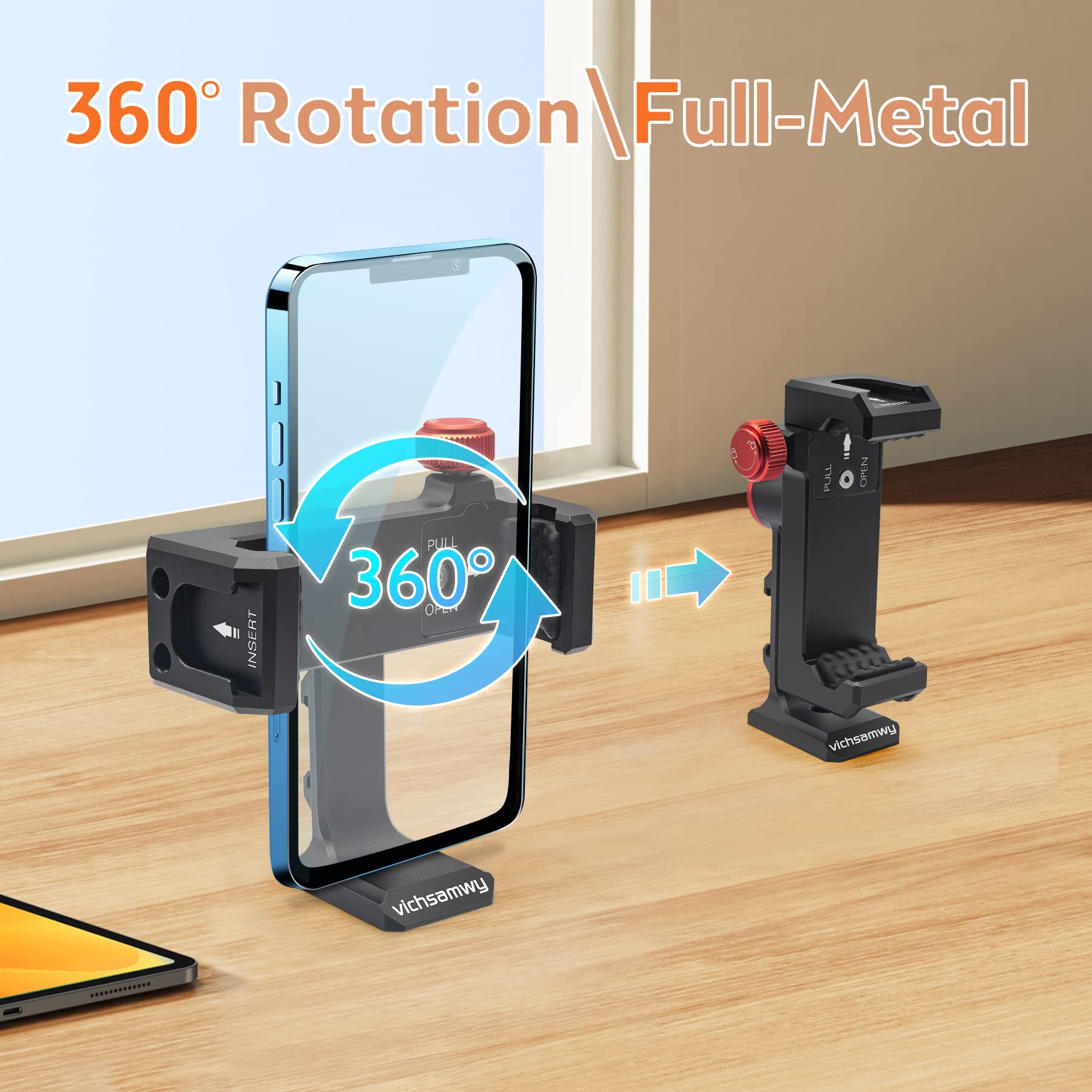 Vichsamwy Metal Phone Tripod Mount With 3 Cold Shoes & 1/4" Arca Port, 360° Rotation Cell Phone Tripod Adapter For Iphone,Samsung & All Android Smartphones, Phone Stand Holder For Photography & Video Recording