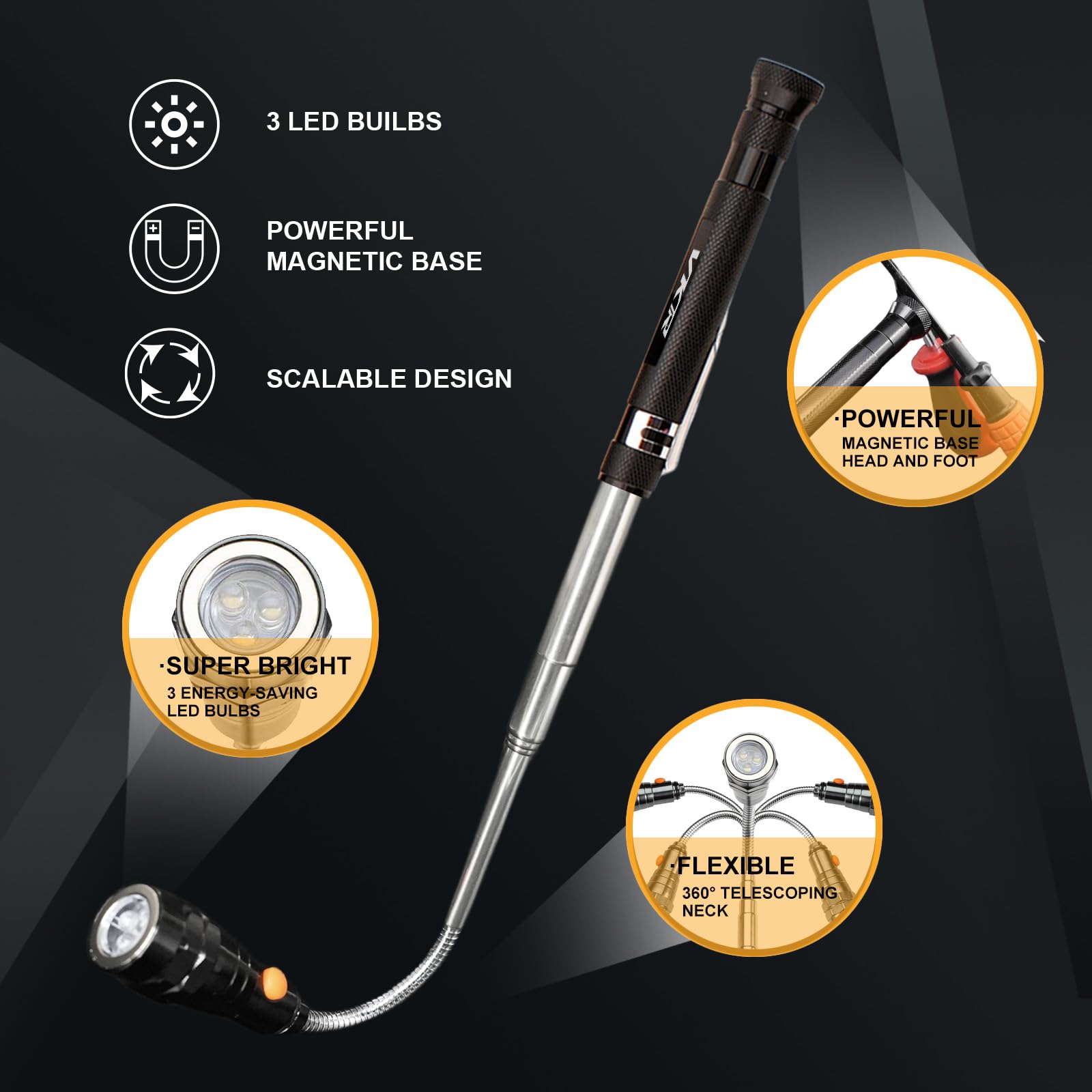 Vkr Magnetic Flashlight With Telescoping Magnet Pickup Tool, Extendable Led Flashlight - Cool Gadget  For Dad, Husband, Father, Handyman