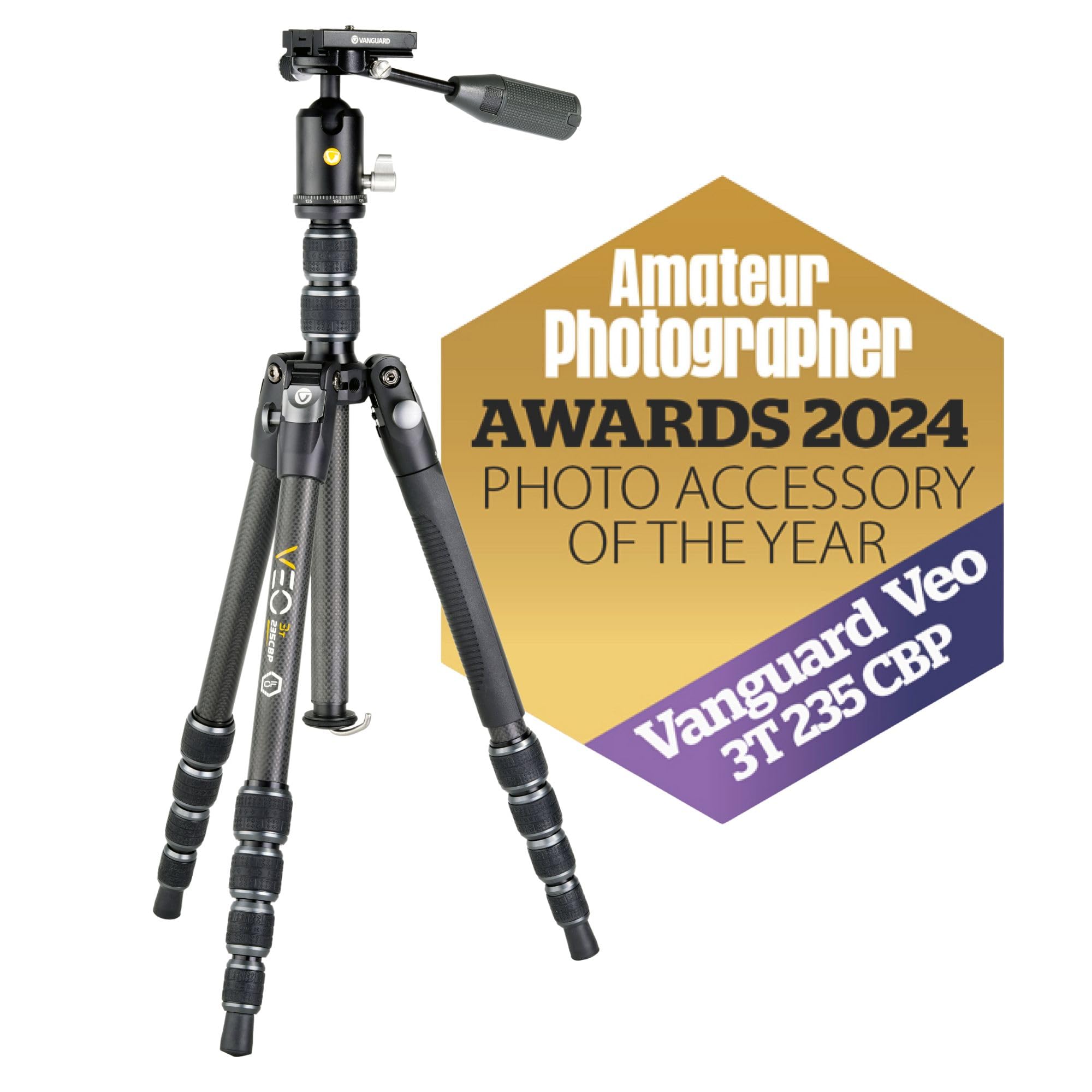 Vanguard Veo3T235Cbp Carbon Fiber Travel Tripod With Ball Head, Removeable Pan Handle, And Quick Shoe With Built-In Smartphone Holder