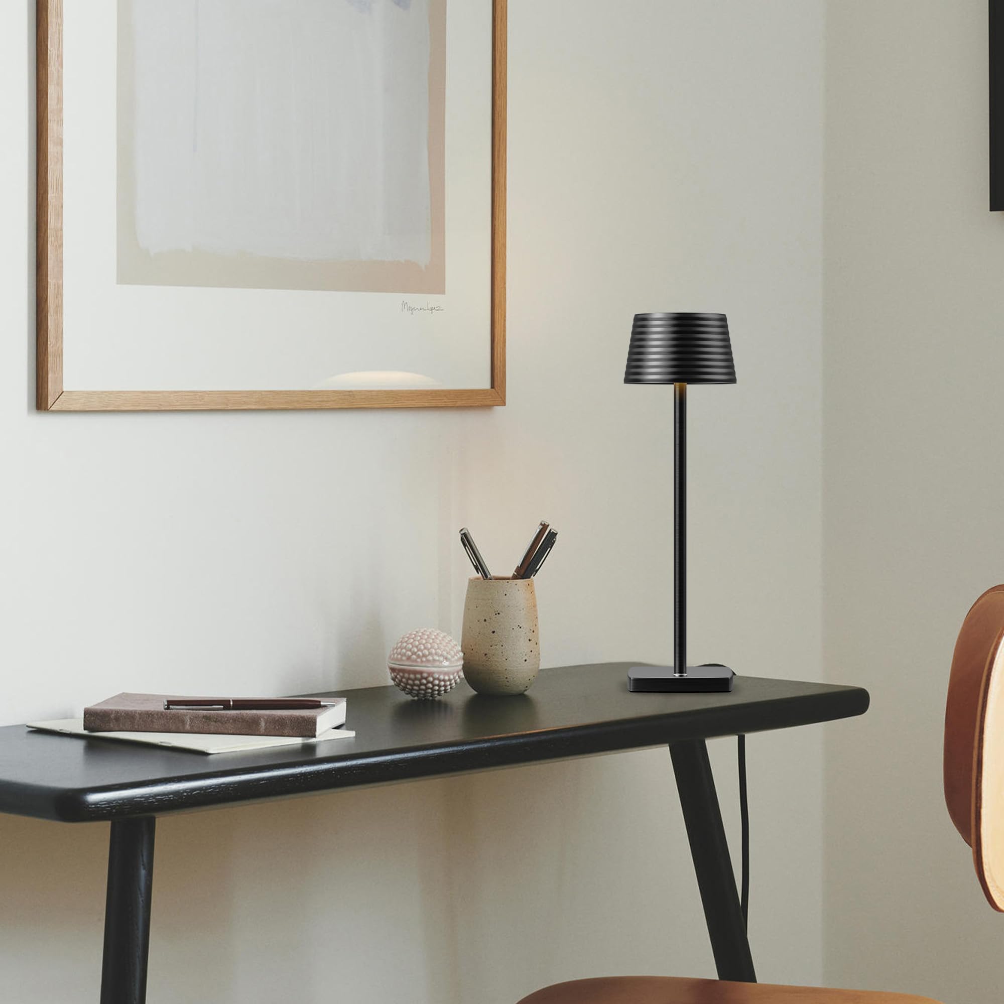Shangcai Industrial Bedside Table Lamp - 2 Level Brightness Dimmable Led Modern Desk Lamps Nightstand Table Light For Bedroom Living Room Office Black