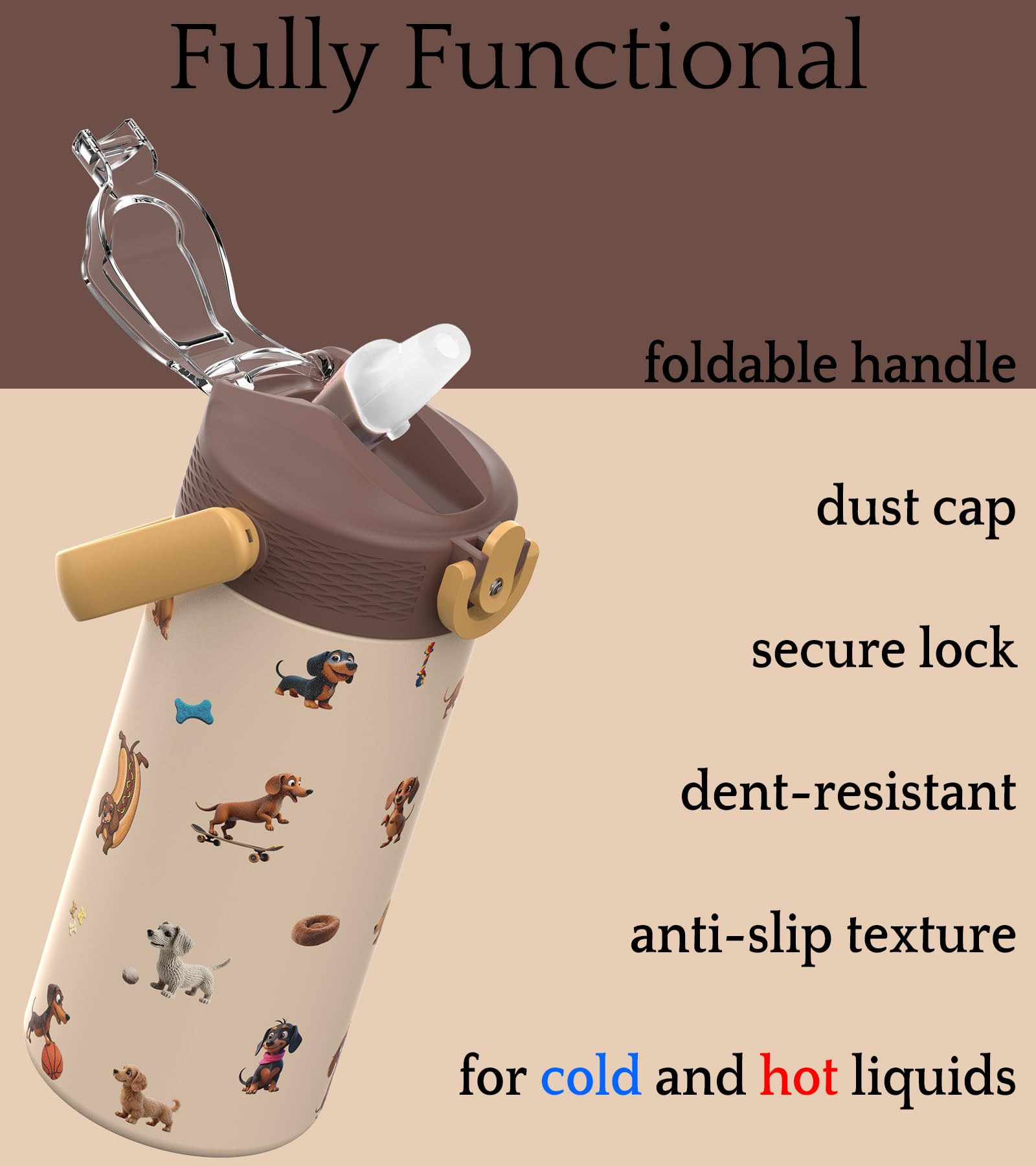 13Oz/400Ml Insulated Kids Water Bottle, Surgical Grade Steel, High-Resolution Original Pattern