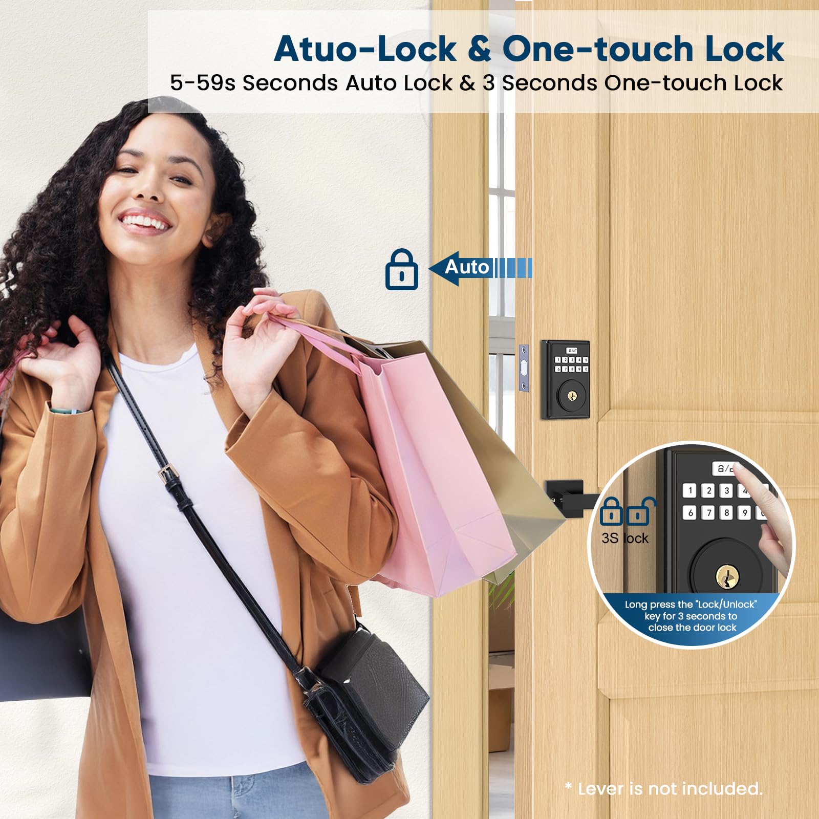 Ocdr Keyless Entry Door Lock For Front With Code, Deadbolt Locks With Electronic Keypad, Anti-Peeping Password, Easy Installation, Matte Black01