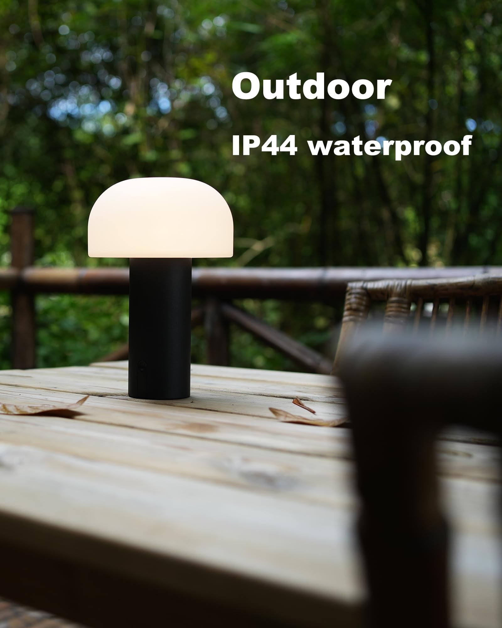 Ilovinit Outdoor Mushroom Table Lamp Rechargeable, Cordless Lamps For Patio Waterproof, Portable Battery Operated Lamp With Usb Charging, Touch Dimming Night Light For Home/Porch/Restaurant (Black)