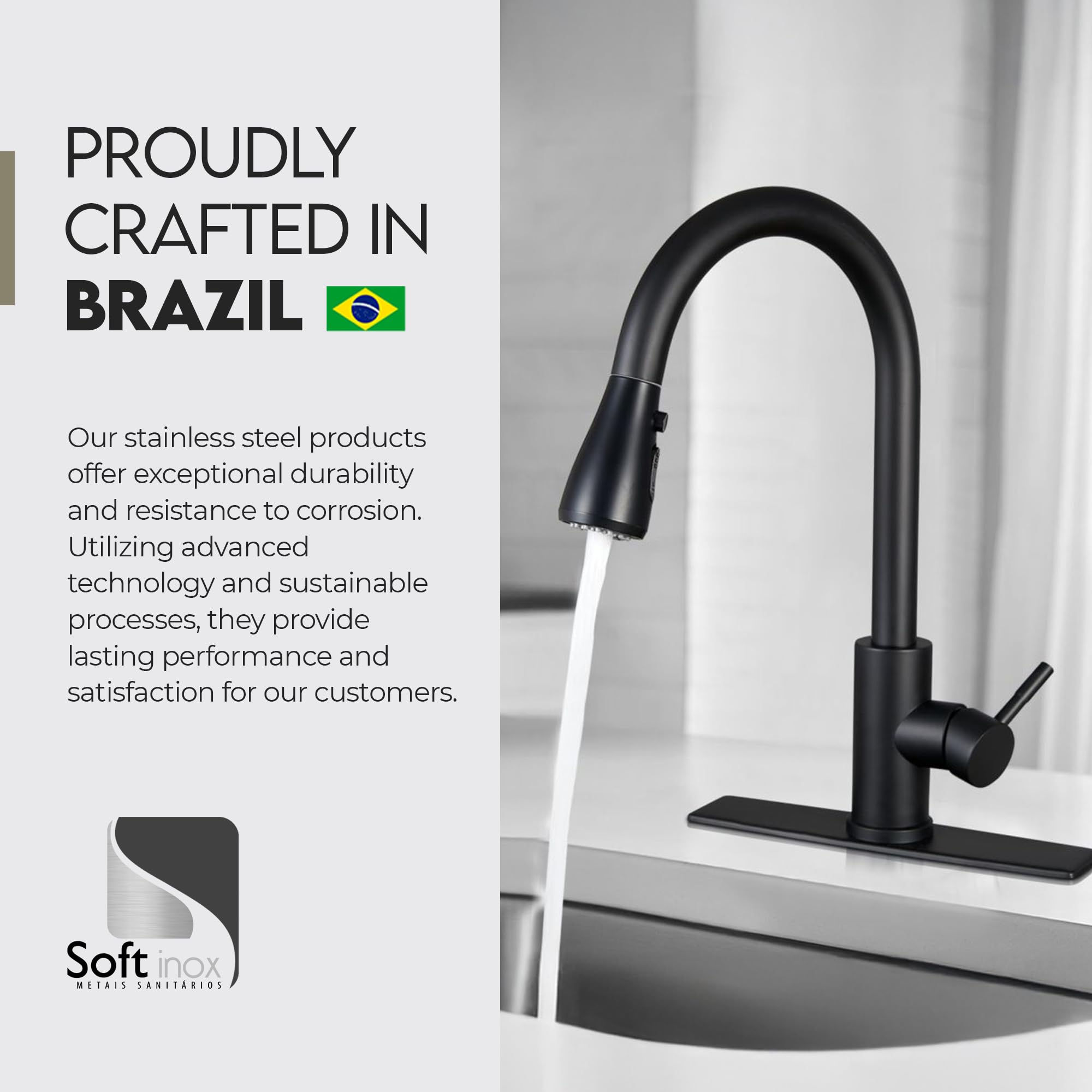 Soft Inox Softinox Kitchen Faucet With Multi-Functional Pull Down Sprayer - High Arc Single Handle Kitchen Sink Faucet With Deck Plate - Commercial Modern Brushed Stainless Steel Kitchen Faucets - Brushed