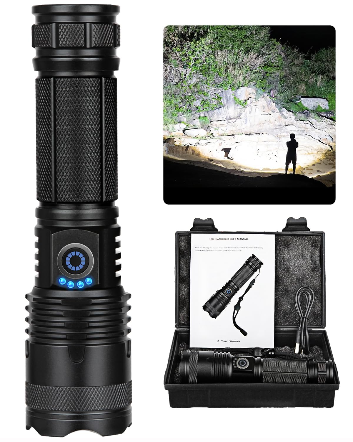 Sigoobal Flashlights High Lumens, 990000 Lumens Led Flashlight Rechargeable, 5 Modes, Adjustable Beam & 12H Running Time, Powerful And Bright Flash Light For Home/Camping, Ipx6 Waterproof