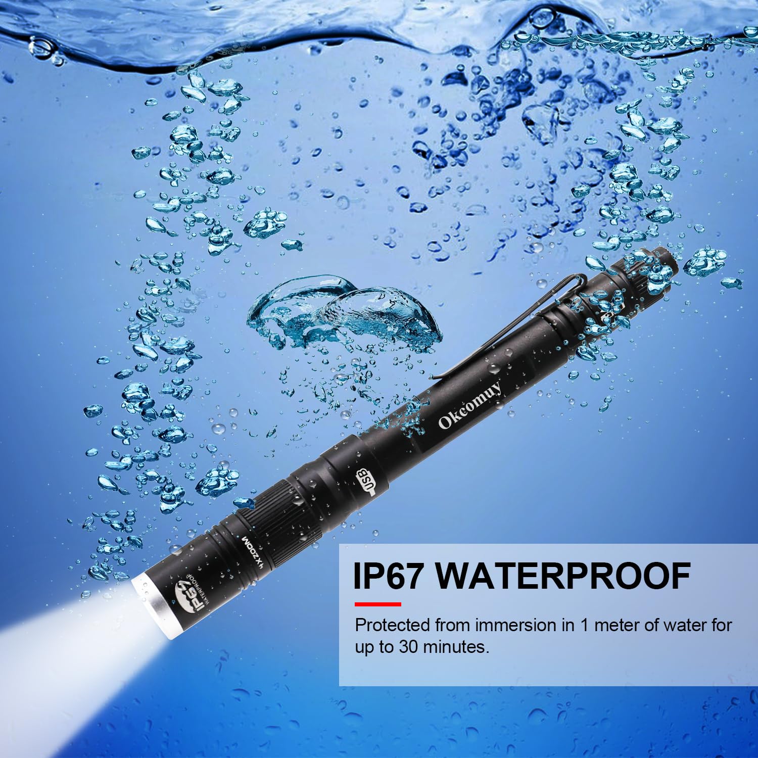 Okcomuy Rechargeable Pen Light Flashlight Ip67 Waterproof With Pocket Clip 4-Zoomable, Prefect Pocket Flashlight For Inspection,Work,Repair