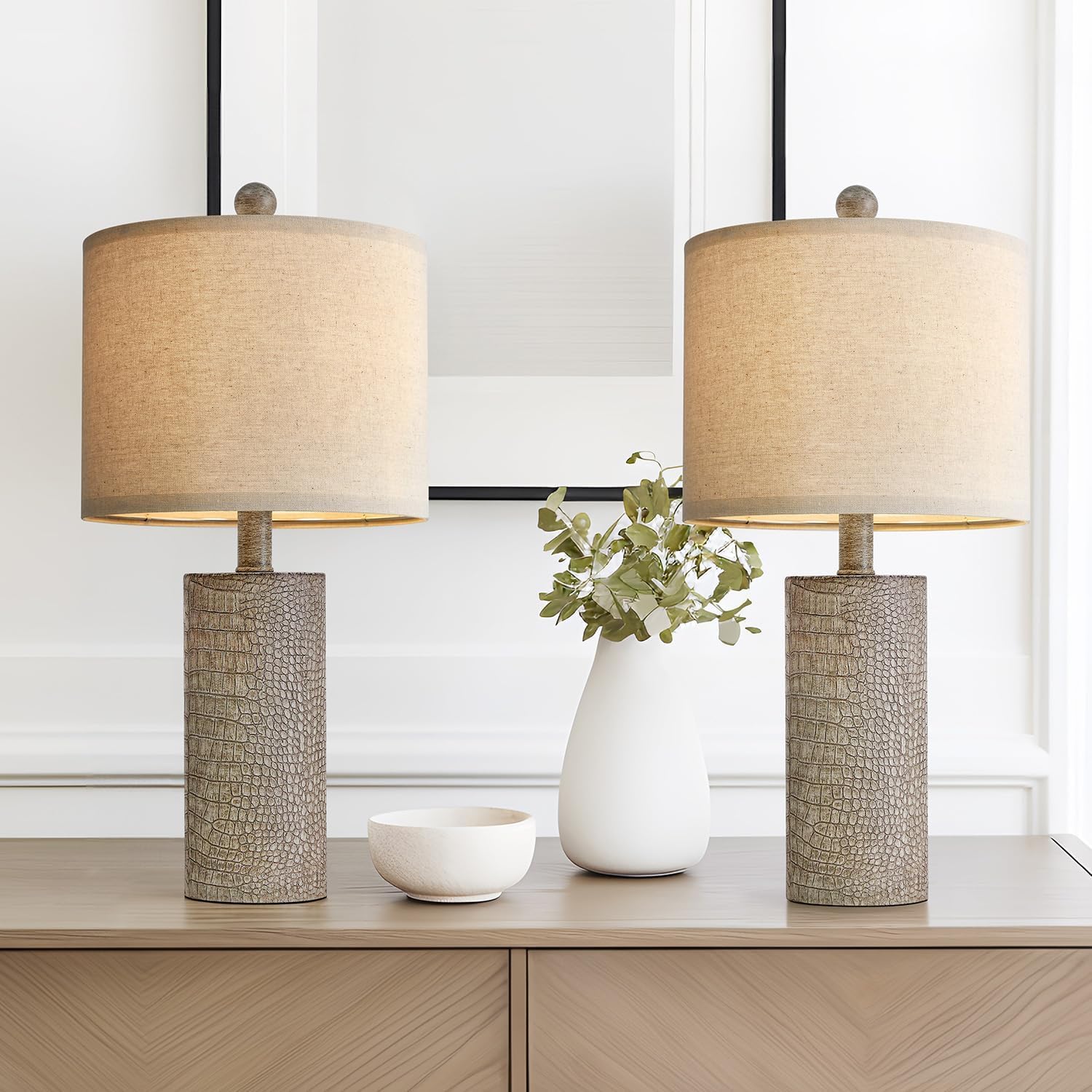 G-Safava 20.5" Farmhouse Lamp Small Table Lamps Set Of 2 Resin Table Lamps For Living Room Bedroom Bedside Lamps Entryway Office Dorm Boho Nightstand Industrial End Side Table Lamps Gray